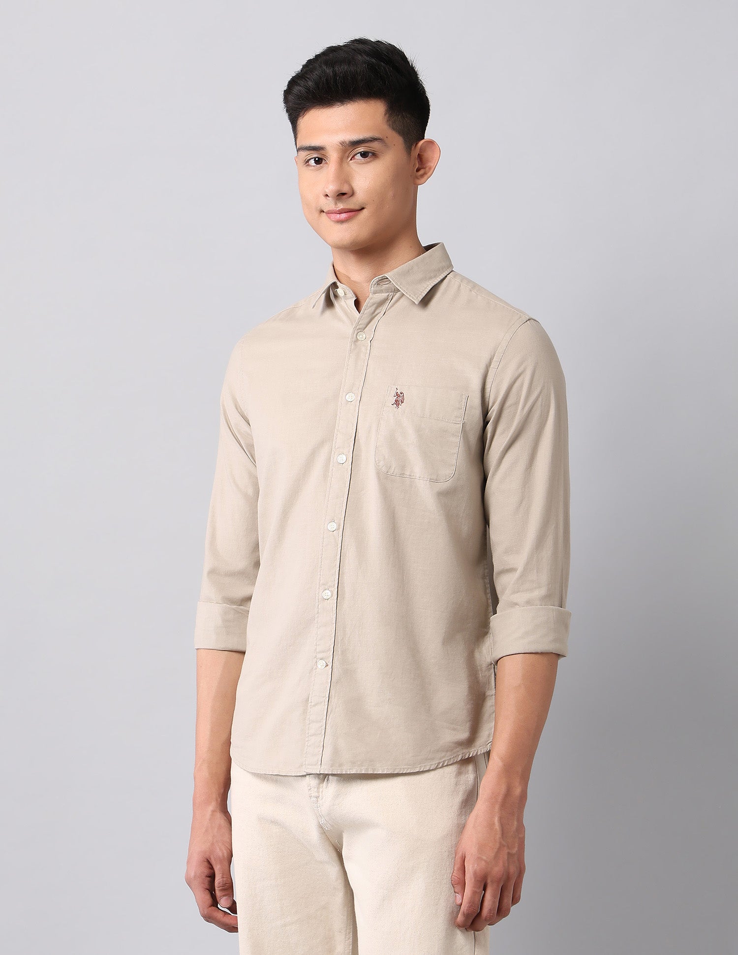Solid Pure Cotton Shirt Beige - U.S. Polo Assn. India | Large