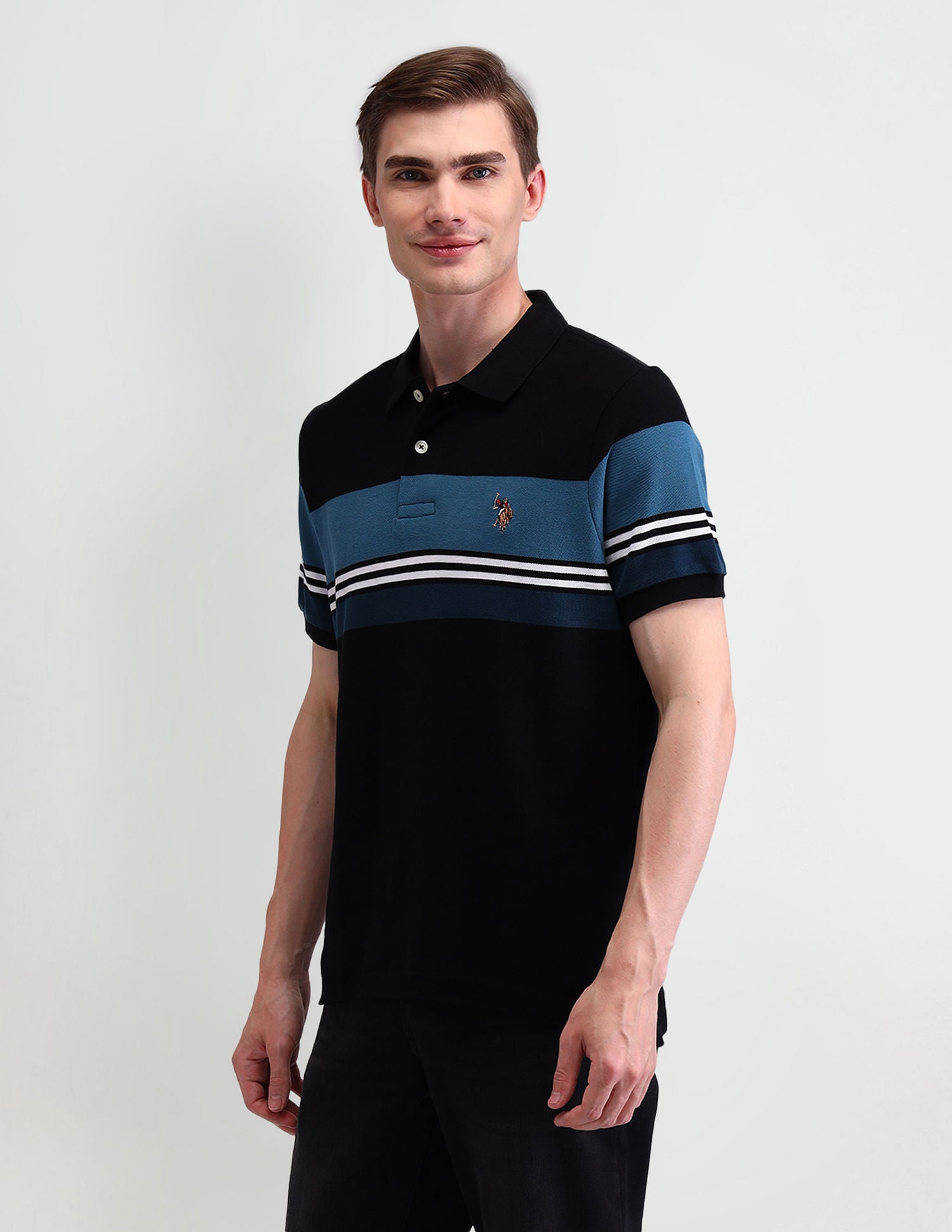 Horizontal Striped Muscle Polo Shirt Black - U.S. Polo Assn. India | Large