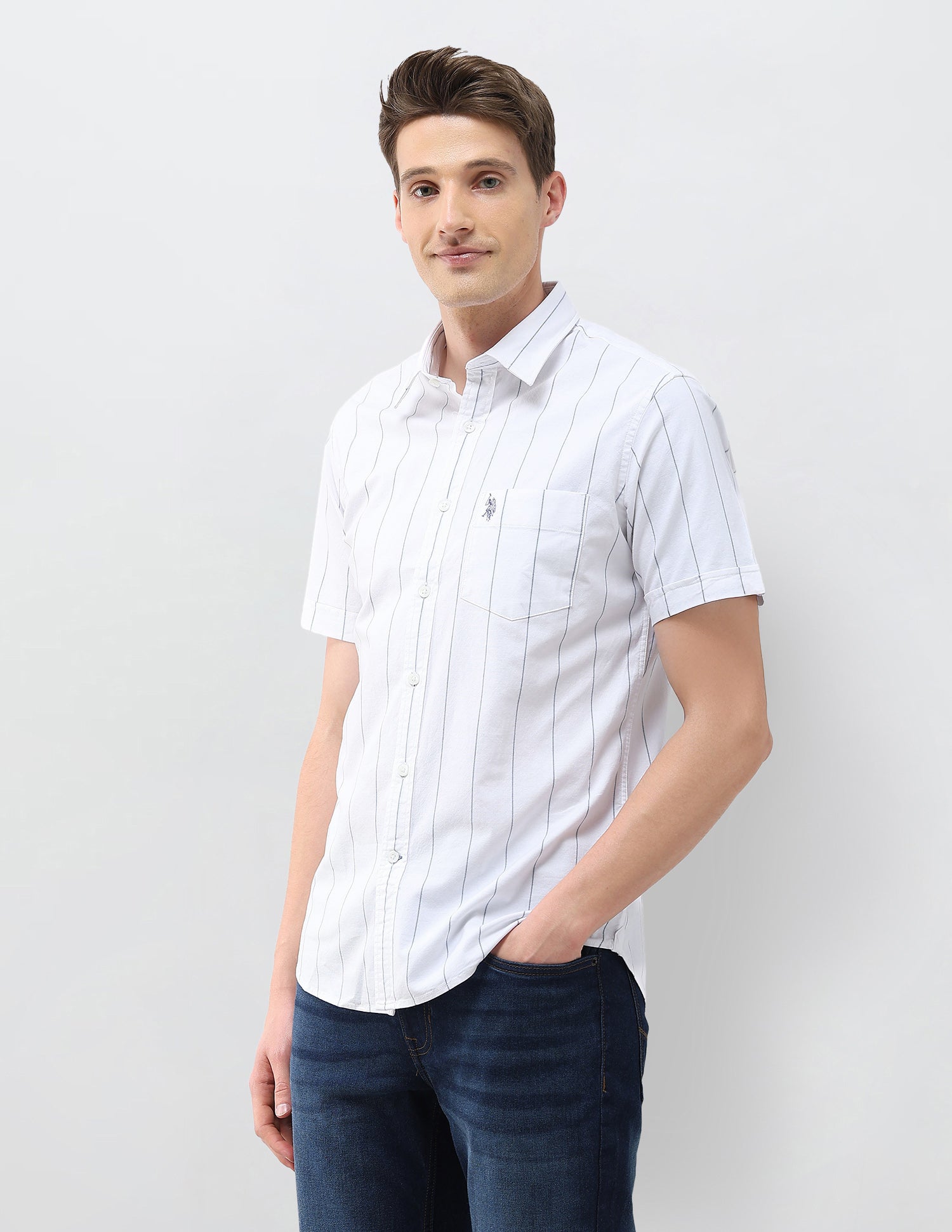 Oxford Regular Fit Vertical Striped Shirt Blue - U.S. Polo Assn. India | Large