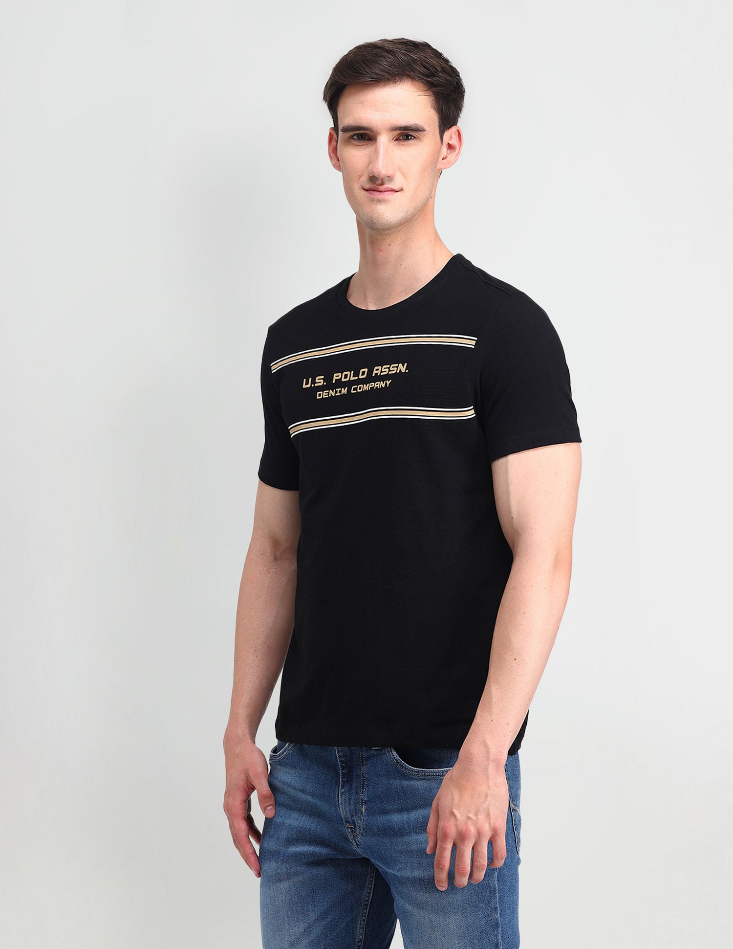 Muscle Fit Brand Print T-Shirt Black - U.S. Polo Assn. India | Large