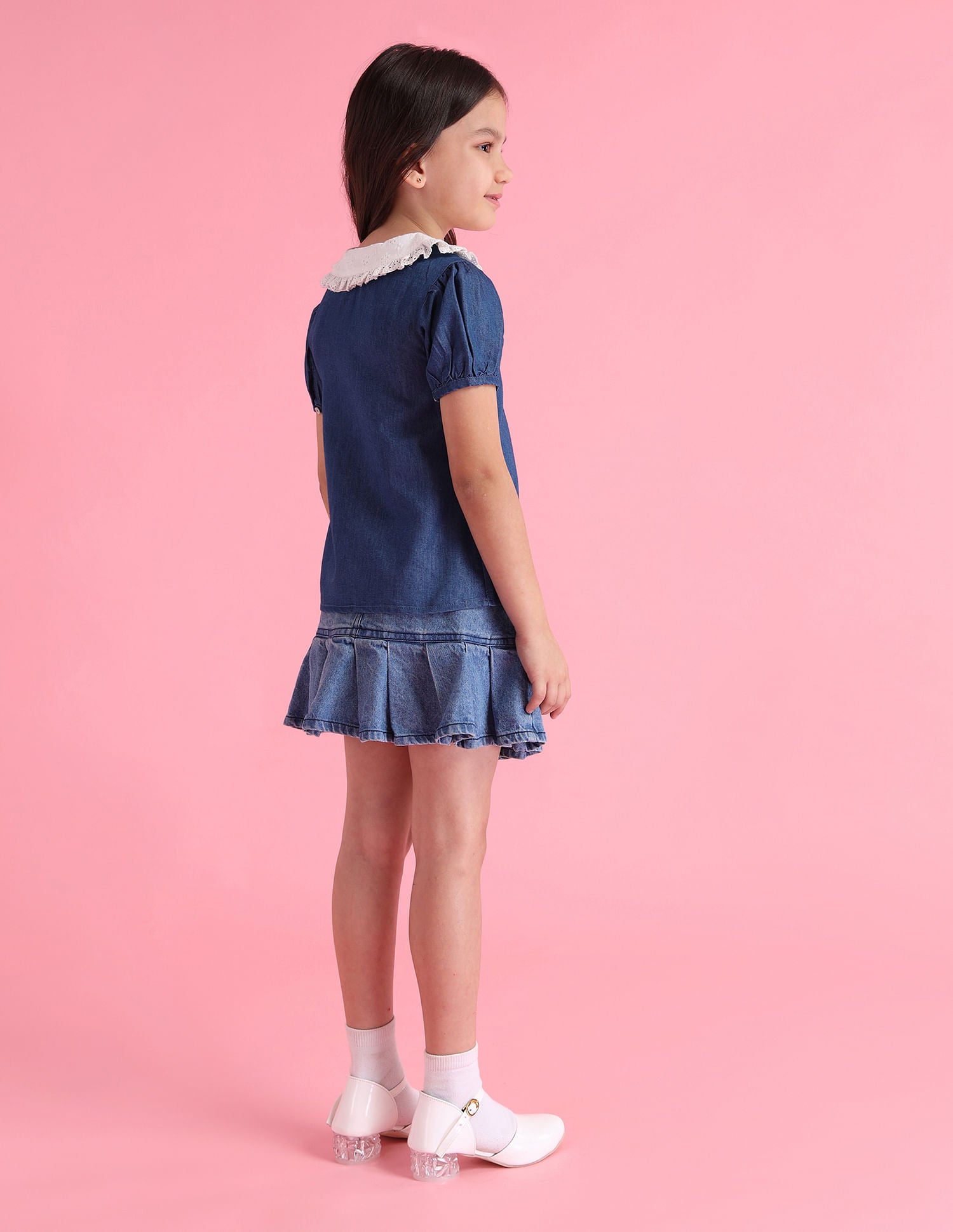 Girls Denim Perter Pan Collar Top Medium Blue - U.S. Polo Assn. India | Large