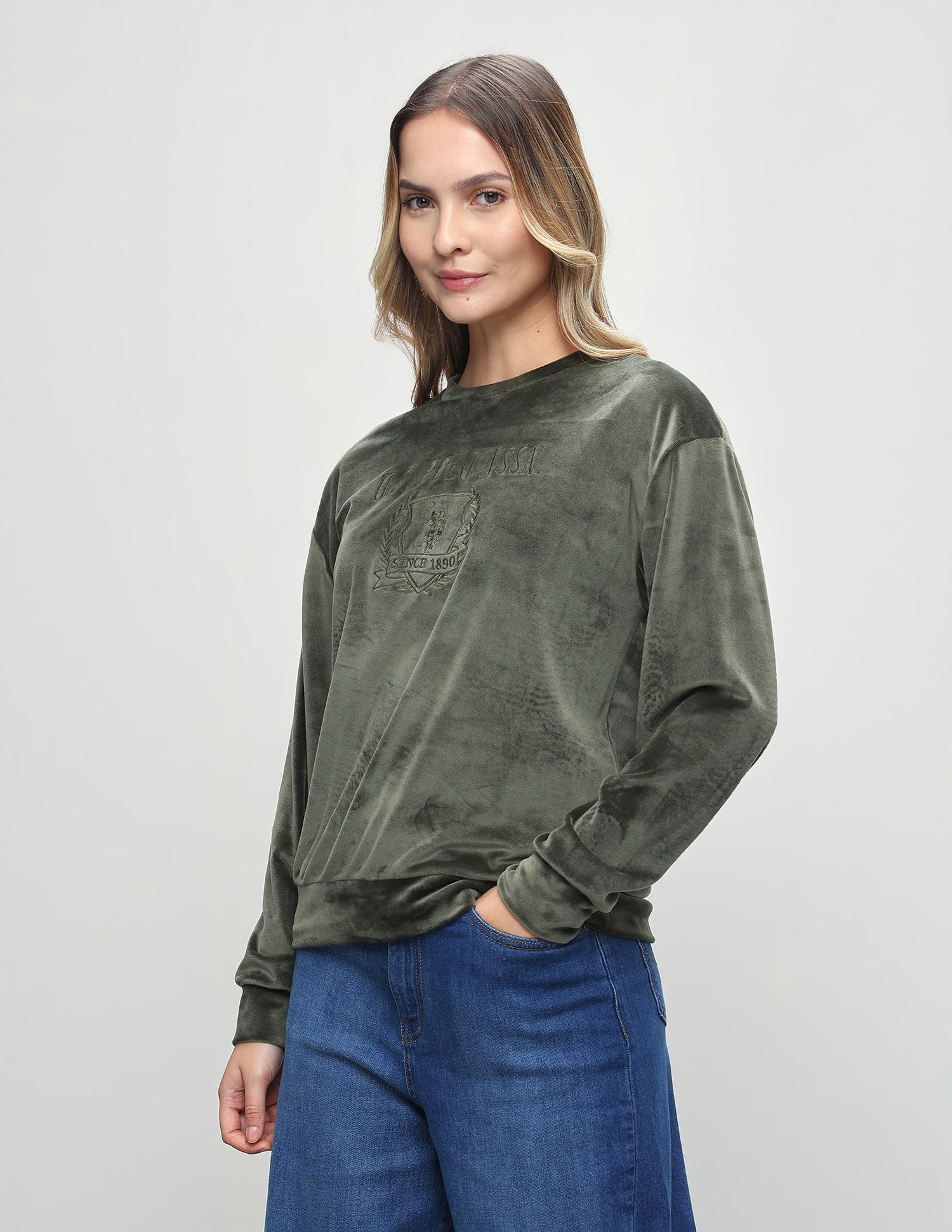 Brand Embroidered Relaxed Fit Sweatshirt Olive - U.S. Polo Assn. India | Large