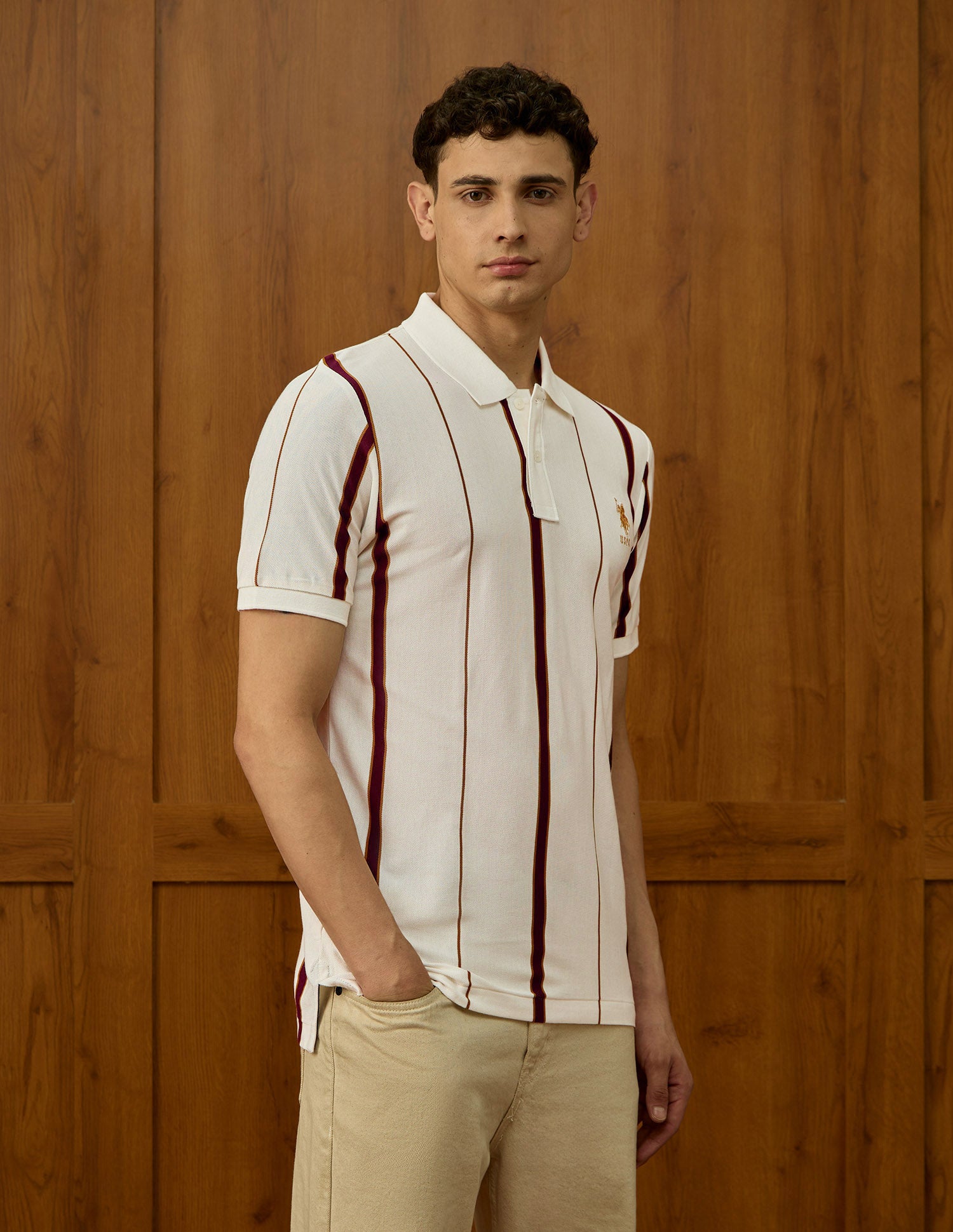 Vertical Striped Varsity Theatre Polo Shirt Off White - U.S. POLO ASSN. | Large