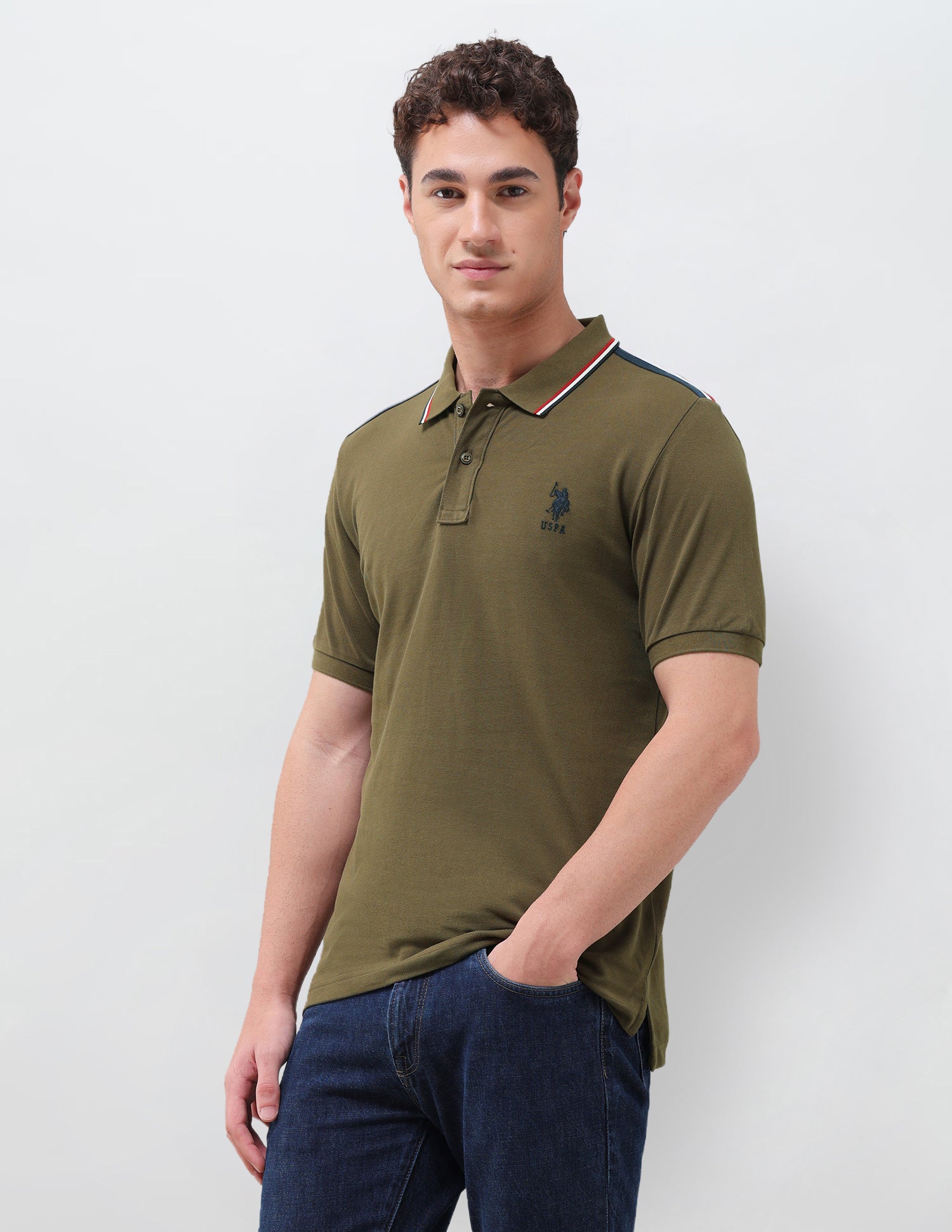 Solid Regular Fit Polo Shirt Dark Olive - U.S. Polo Assn. India | Large