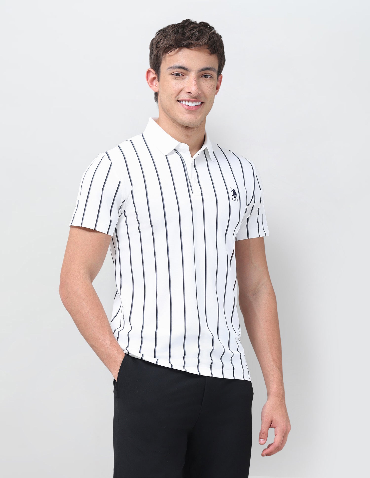 Vertical Striped Slim Fit Polo Shirt White - U.S. Polo Assn. India | Large