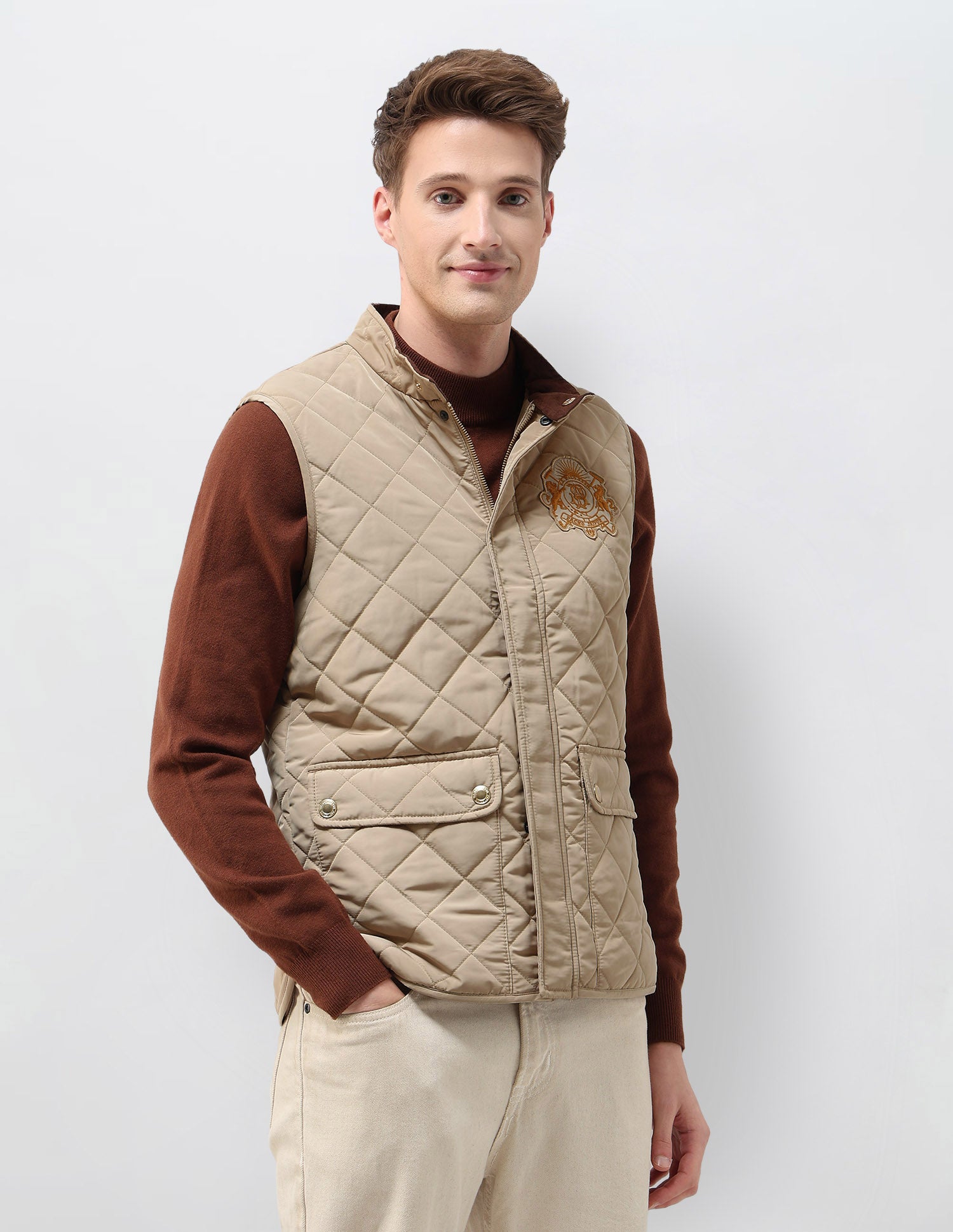 High Neck Solid Quilted Jacket Beige - U.S. POLO ASSN. | Large