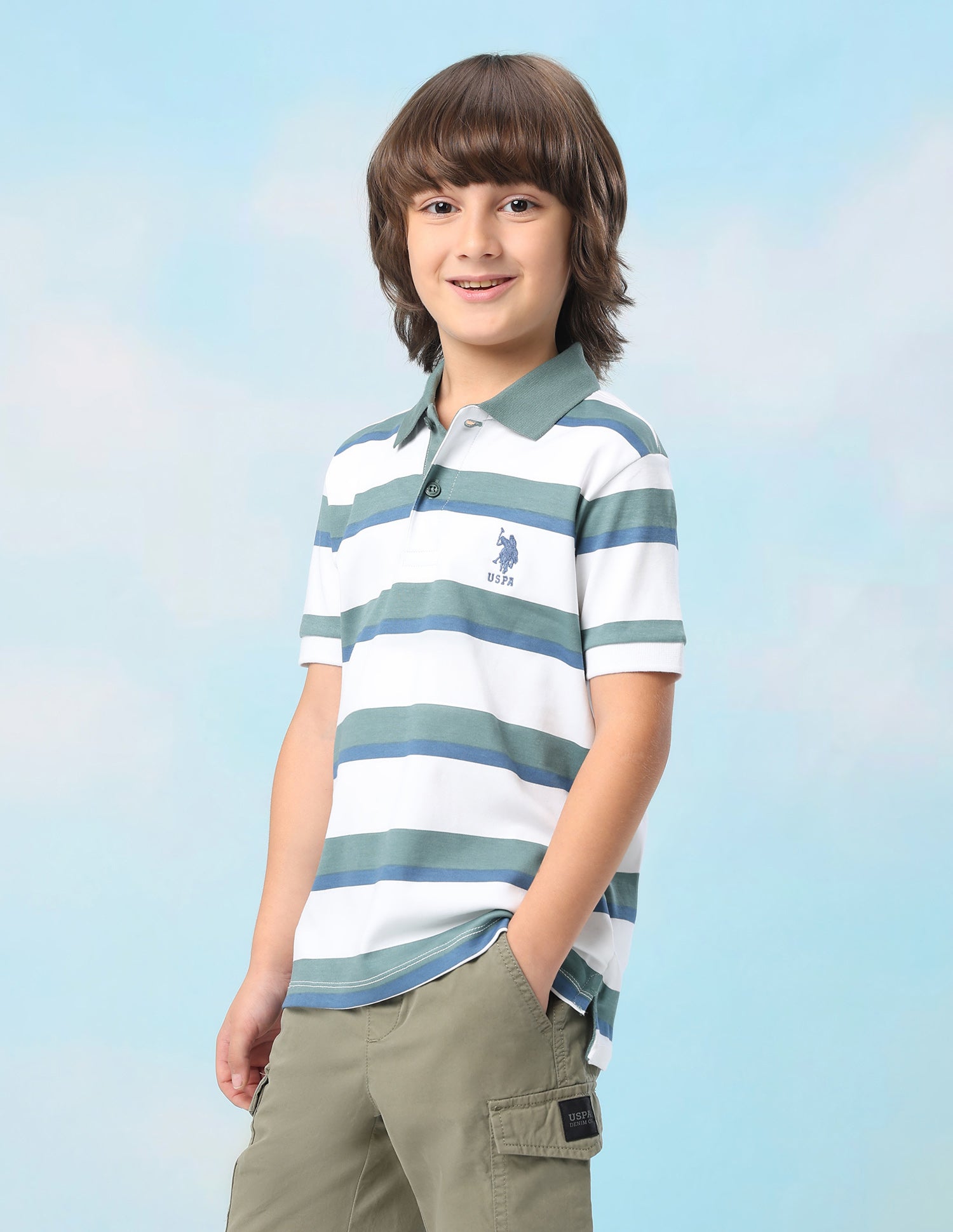 Horizontal Striped Regular Fit Polo Shirt Green - U.S. Polo Assn. India | Large