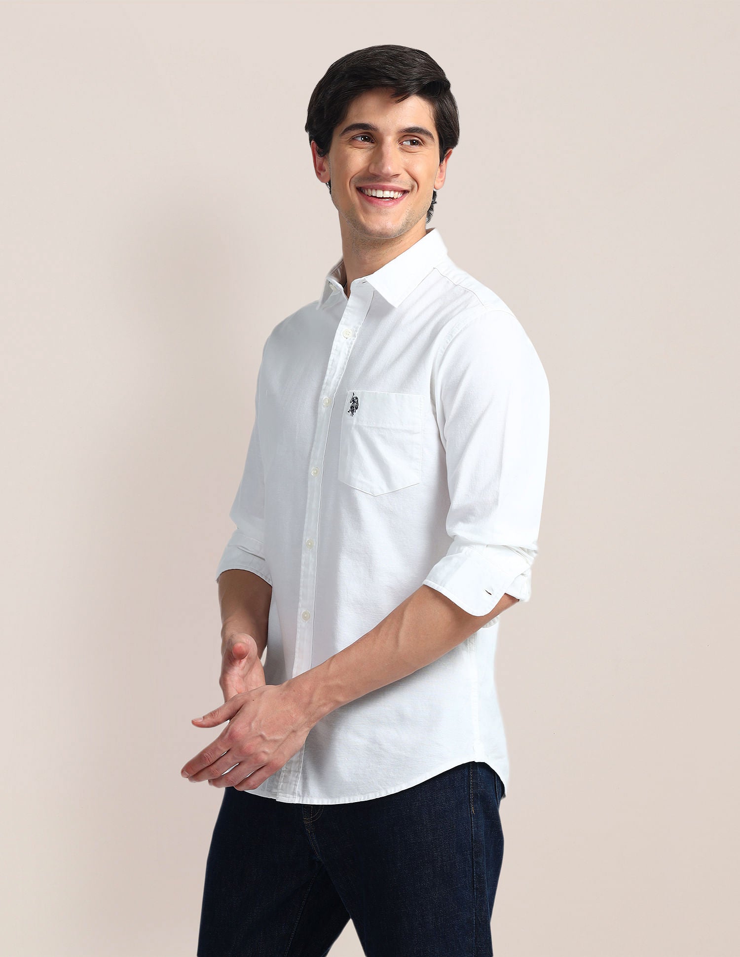 Solid Dobby Shirt White - U.S. Polo Assn. India | Large