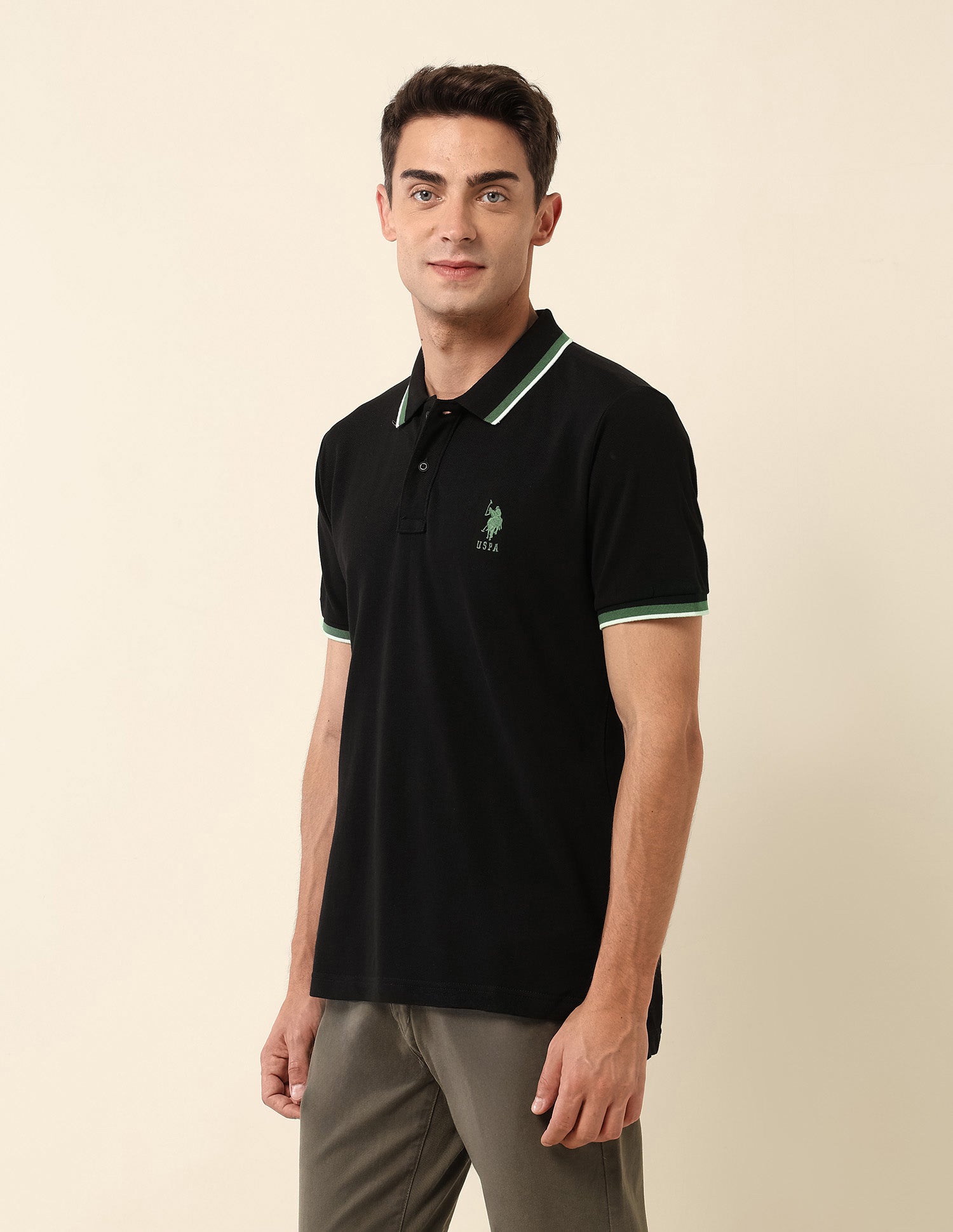 Slim Fit Solid Polo Shirt Black - U.S. Polo Assn. India | Large
