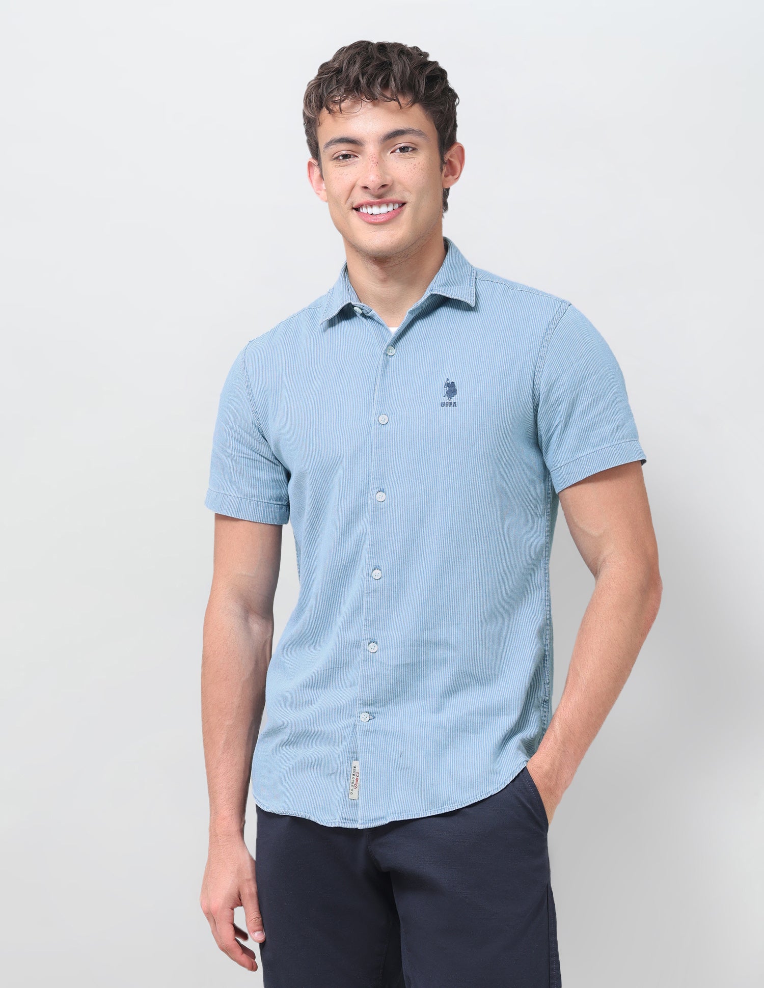Vertical Striped Relaxed Fit Shirt Indigo - U.S. Polo Assn. India | Large