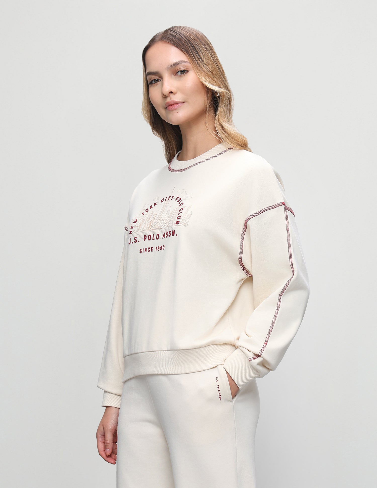 Graphic Brand Printed Oversized Fit Sweatshirt Ecru - U.S. Polo Assn. India | Large
