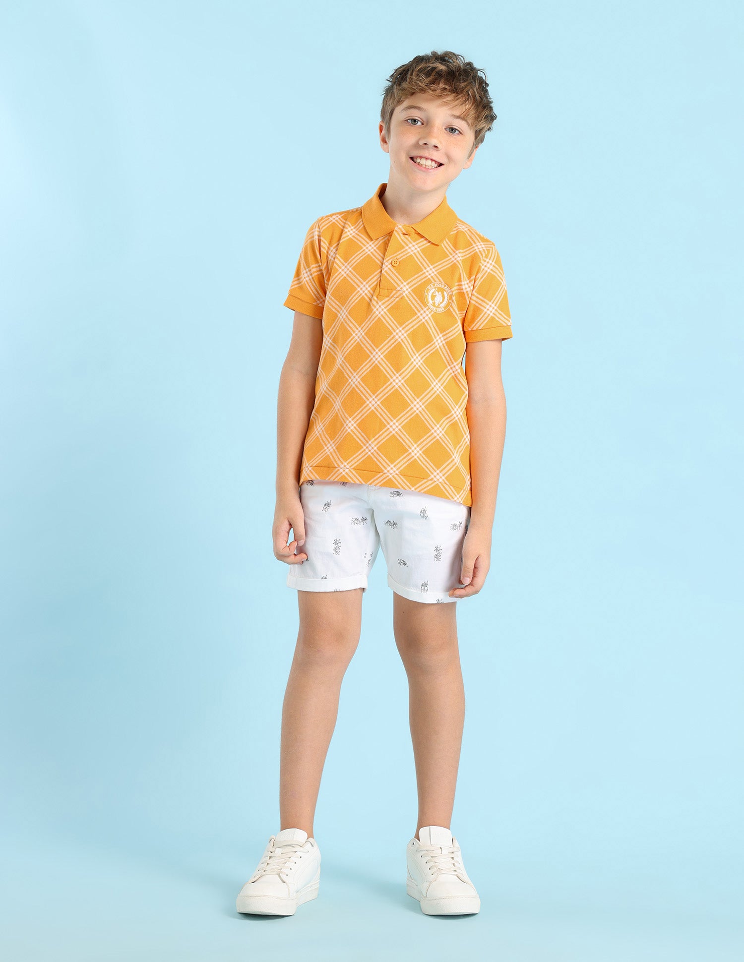 Boys Checked Regular Fit Polo Shirt Orange - U.S. POLO ASSN. | Large