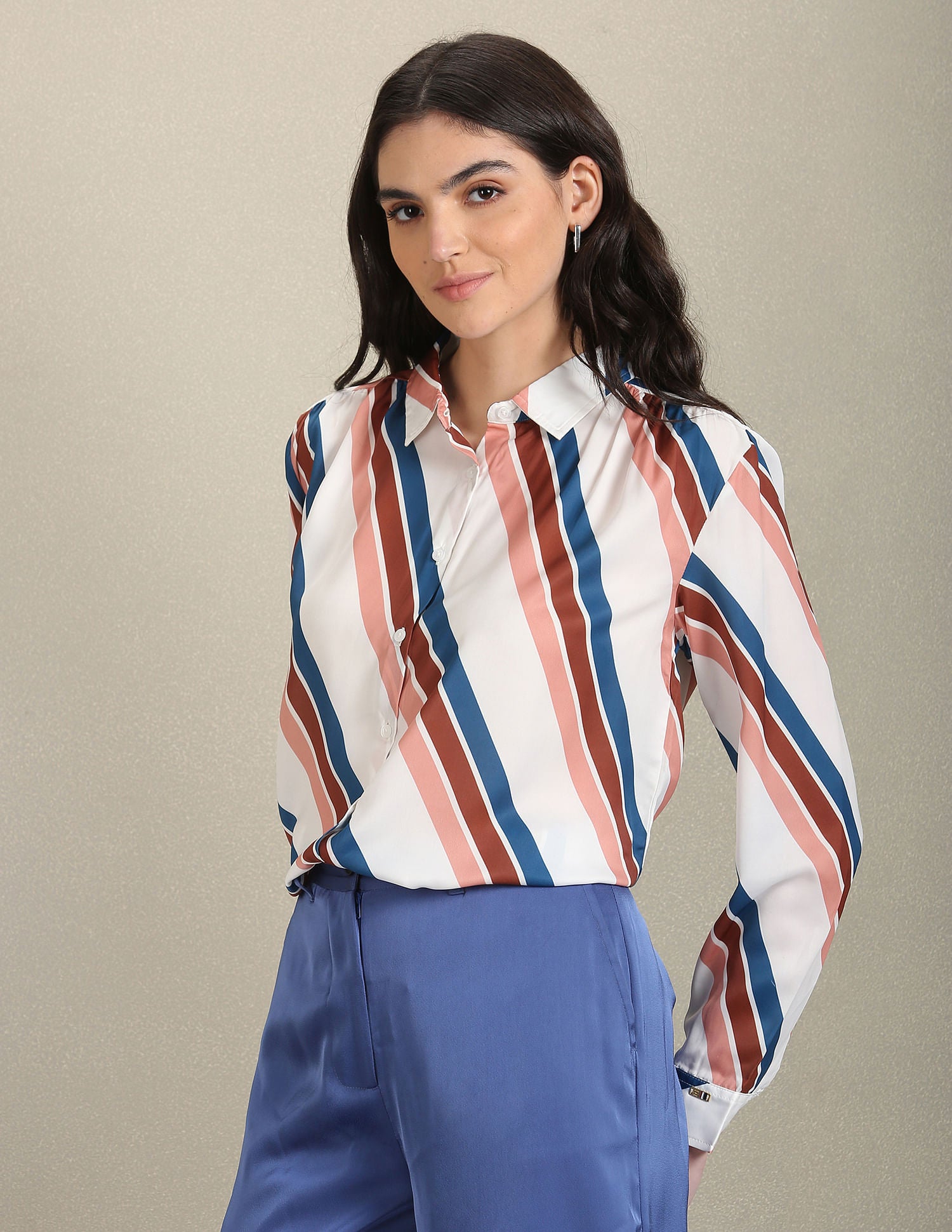 Spread Collar Diagonal Stripe Shirt White - U.S. Polo Assn. India | Large
