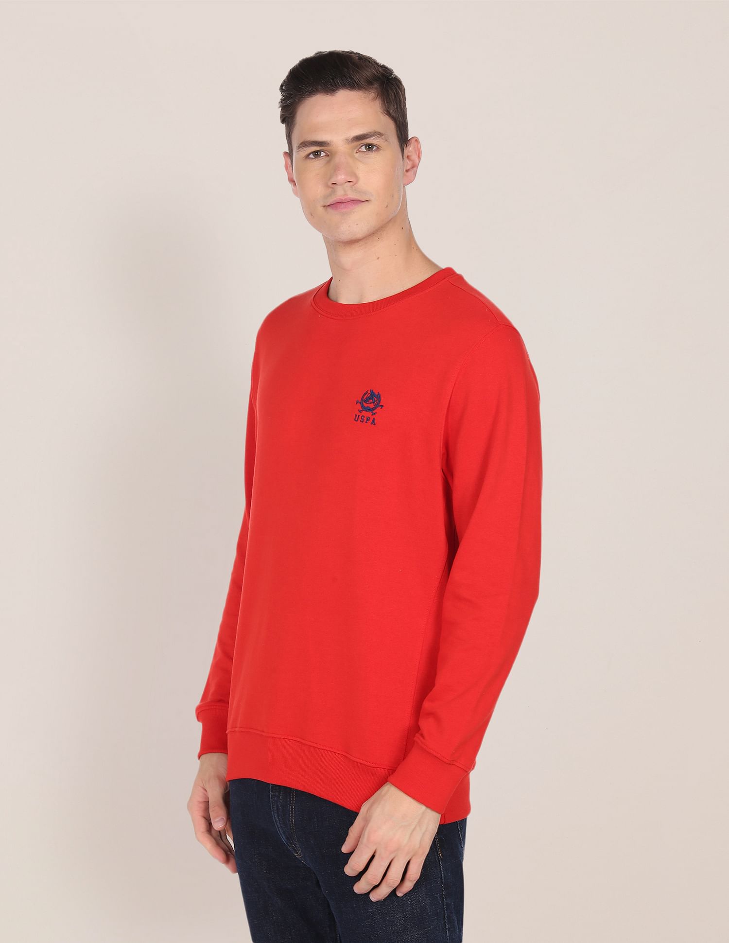 Solid Crew Neck Sweatshirt Red - U.S. Polo Assn. India | Large
