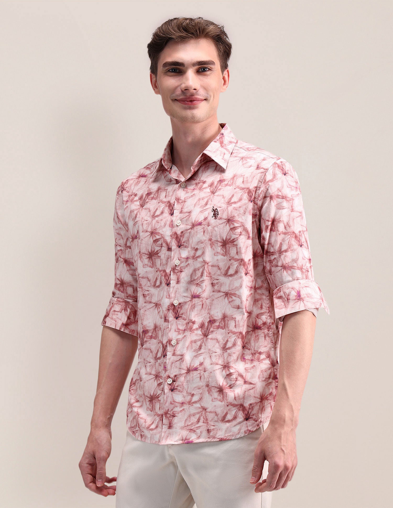 Satin Digital Print Shirt Coral - U.S. POLO ASSN. | Large