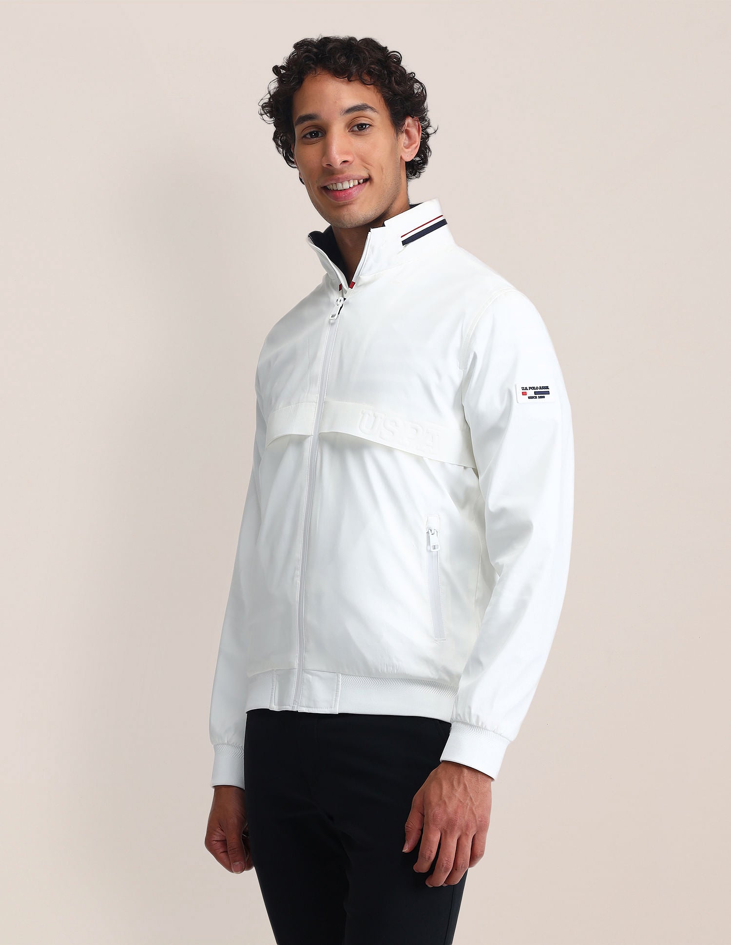 Brand Printed Regular Fit Jacket White - U.S. Polo Assn. India | Large