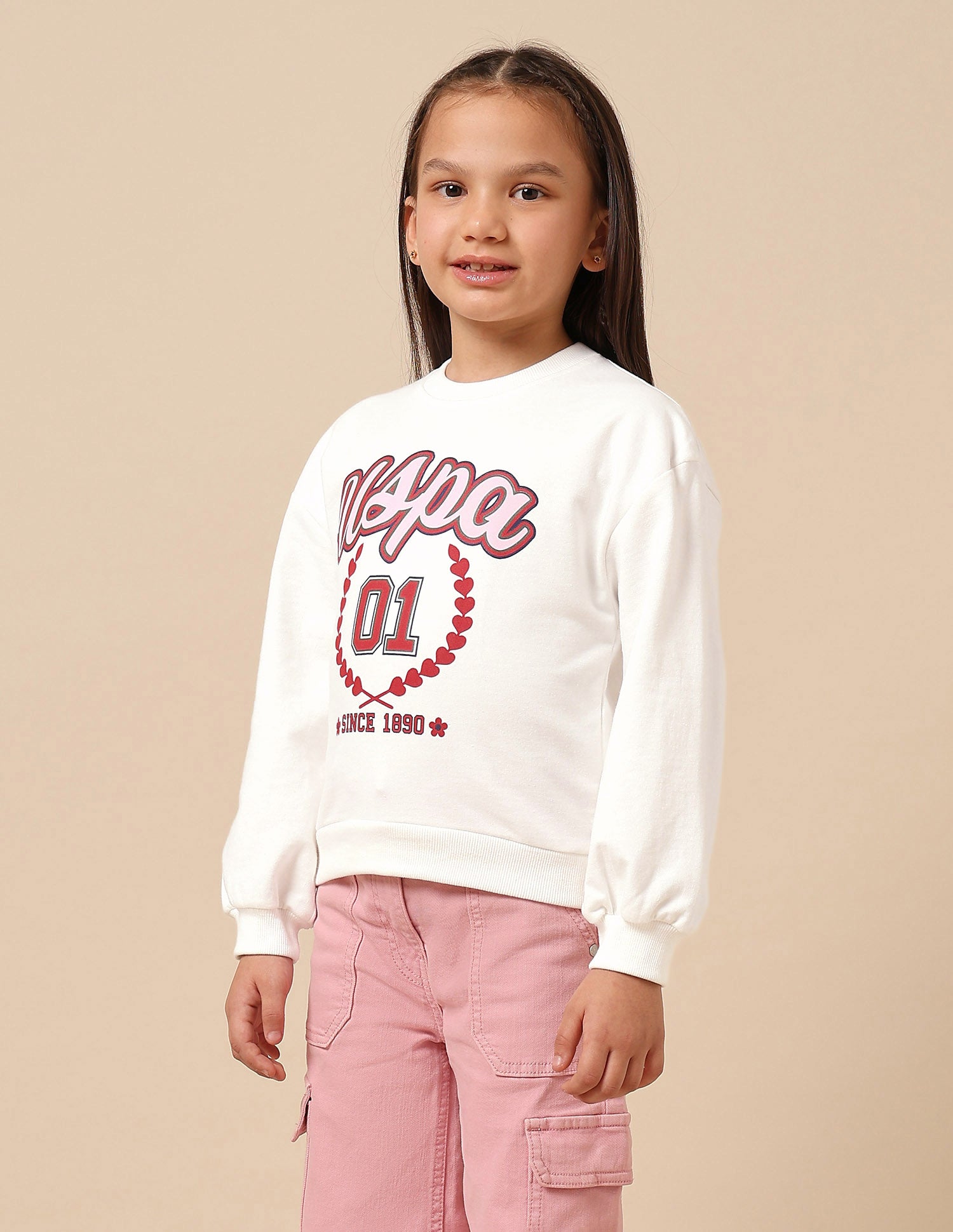 Girls Brand Printed Numeric Sweatshirt Off White - U.S. POLO ASSN. | Large