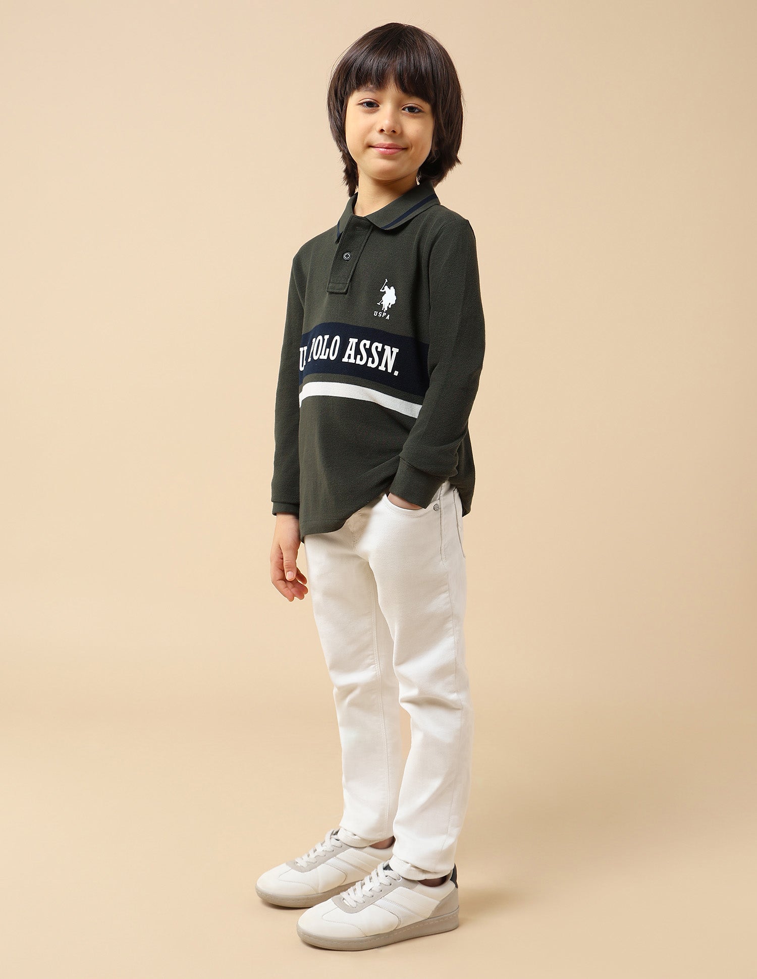 Boys Brand Printed Regular Fit Polo Shirt Olive - U.S. POLO ASSN. | Large