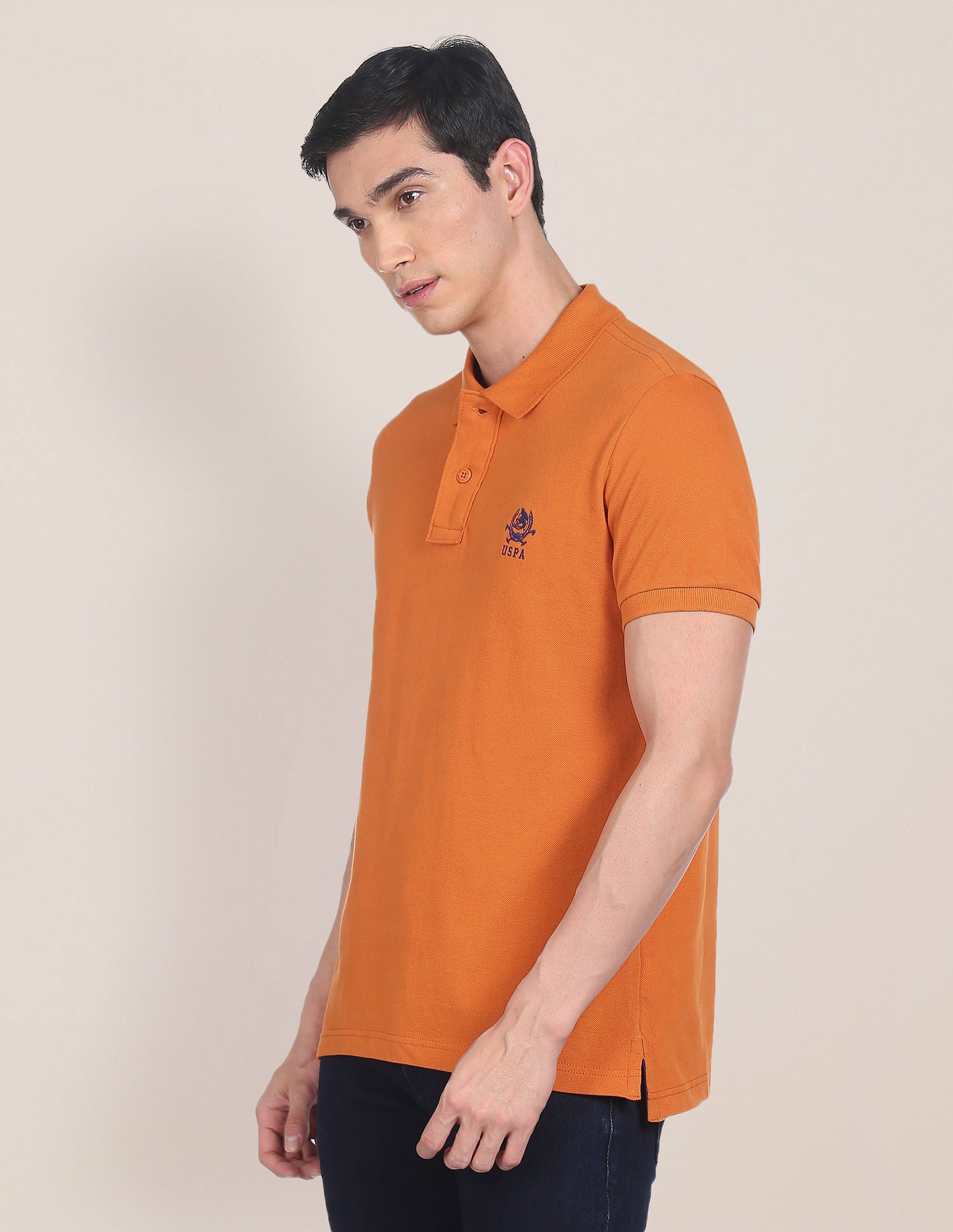 Pure Cotton Solid Pique Polo Shirt Orange - U.S. Polo Assn. India | Large