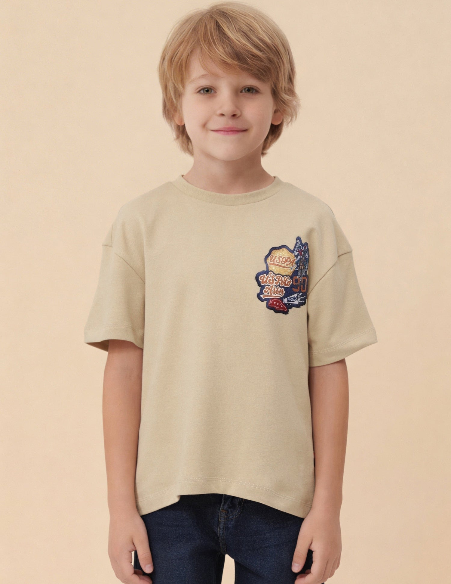 Graphic Brand Printed Oversized Fit T-Shirt Beige - U.S. Polo Assn. India | Large
