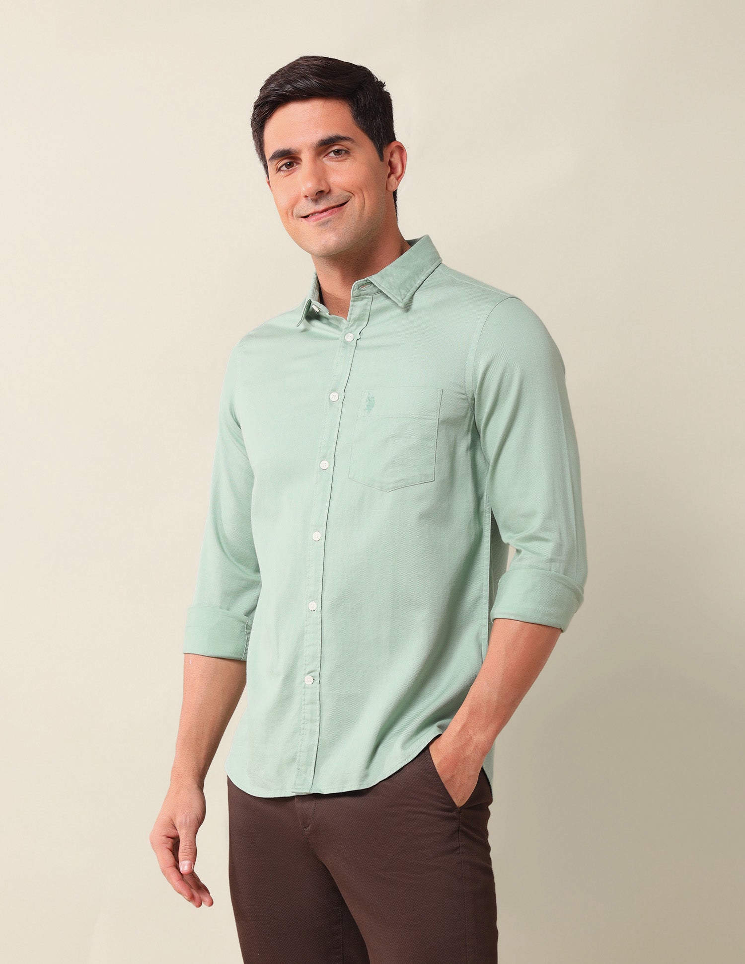 Solid Tailored Fit Shirt Light Green - U.S. Polo Assn. India | Large