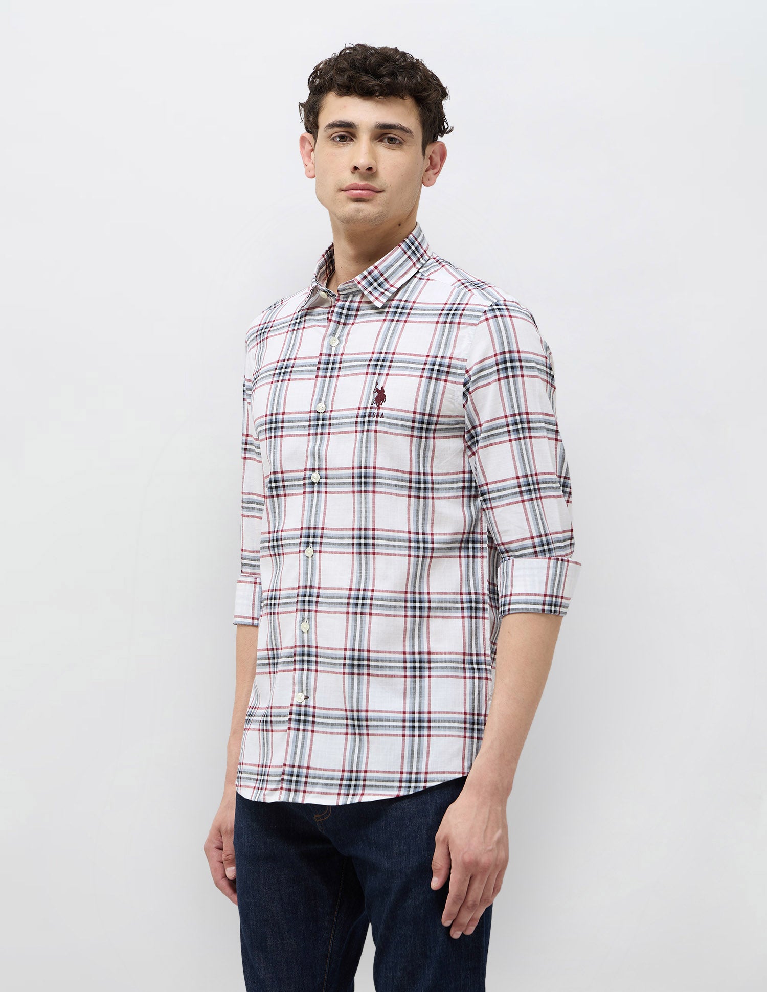 Grid Tattersall Checked Regular Fit Shirt Off White - U.S. POLO ASSN. | Large