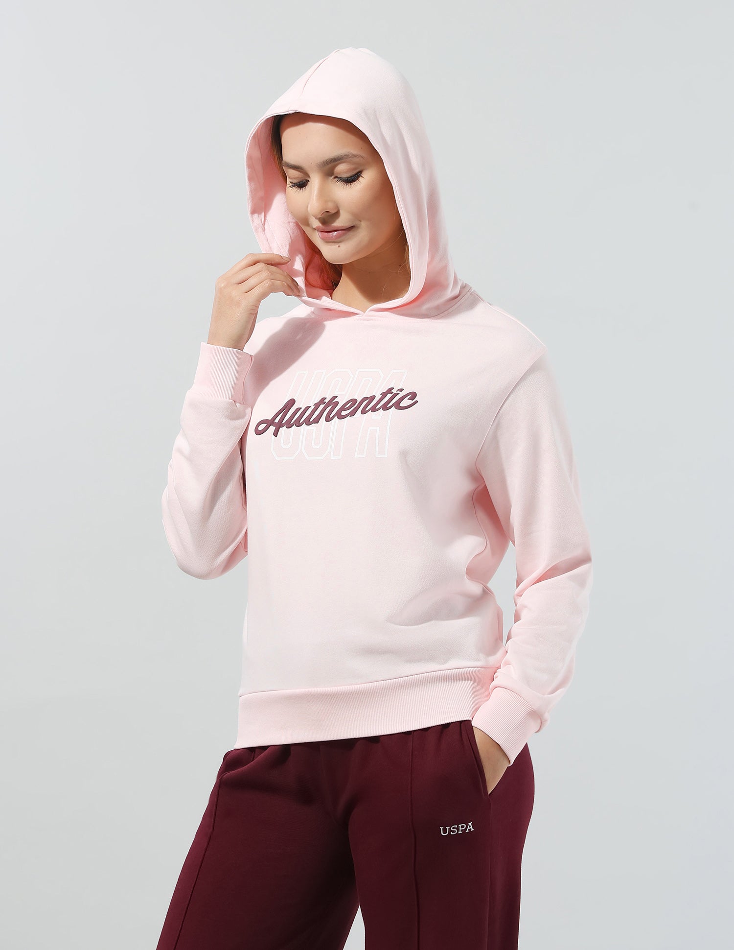 Typographic Brand Printed Hooded Sweatshirt Light Pink - U.S. Polo Assn. India | Large