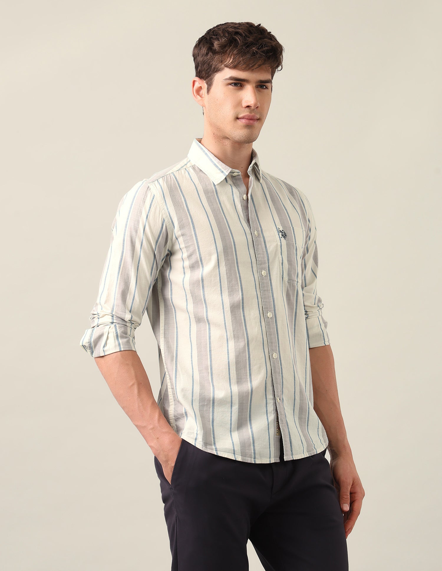 Regular Fit Vertical Striped Shirt Lavender - U.S. Polo Assn. India | Large