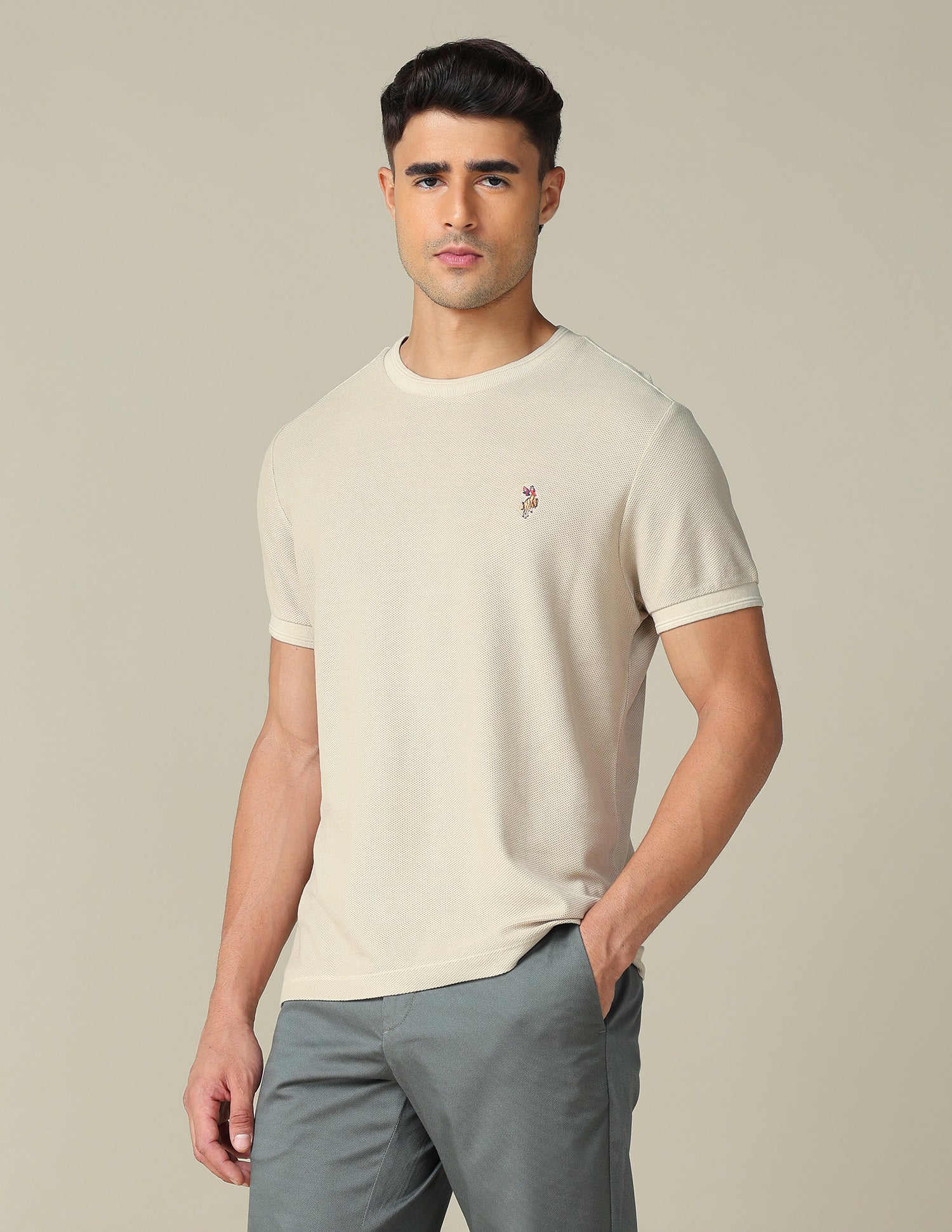 Pure Cotton Muscle Fit T- Shirt Beige - U.S. POLO ASSN. | Large