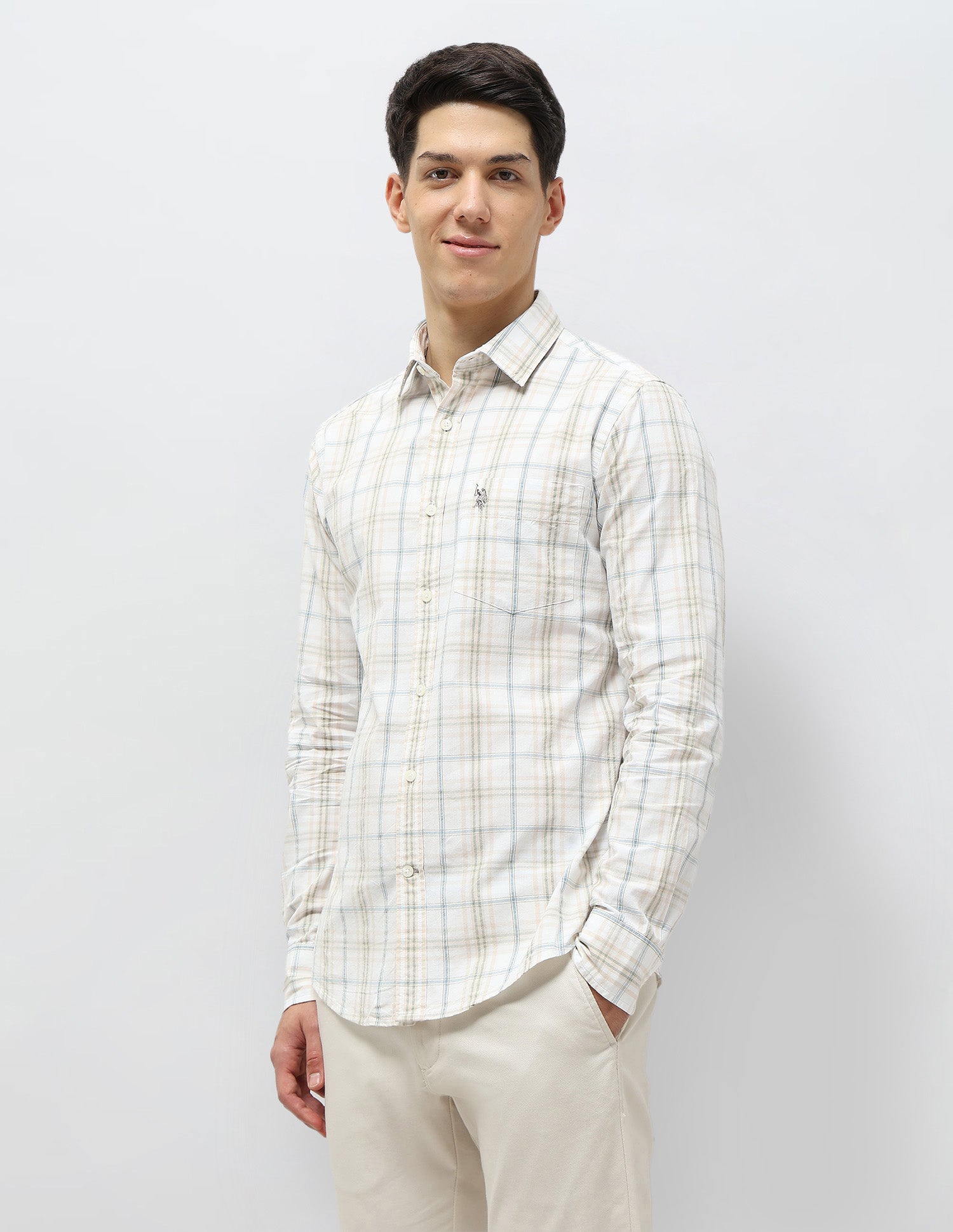 Grid Tattersall Checked Seersucker Shirt Off-White - U.S. POLO ASSN. | Large