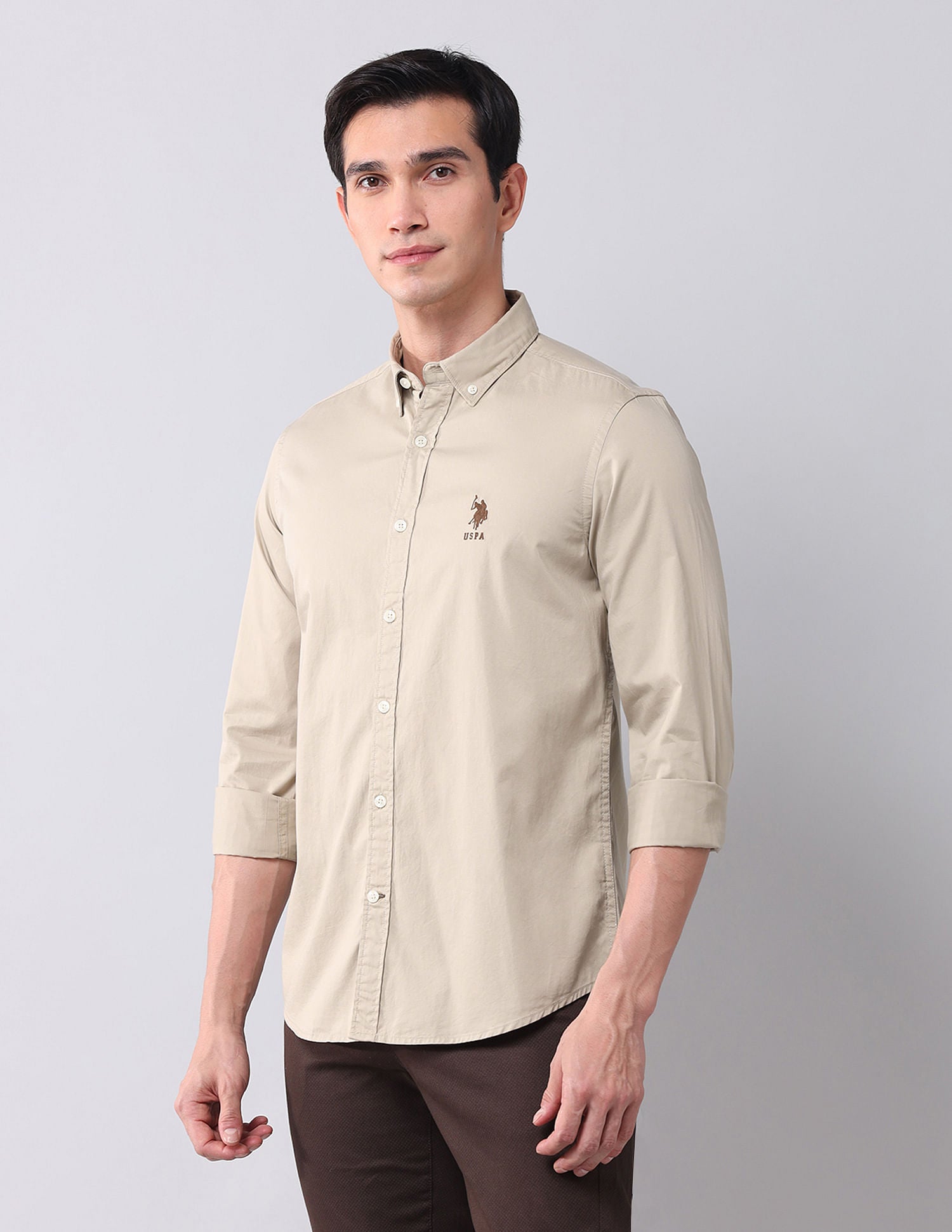 Regular Fit Twill Solid Shirt Khaki - U.S. POLO ASSN. | Large