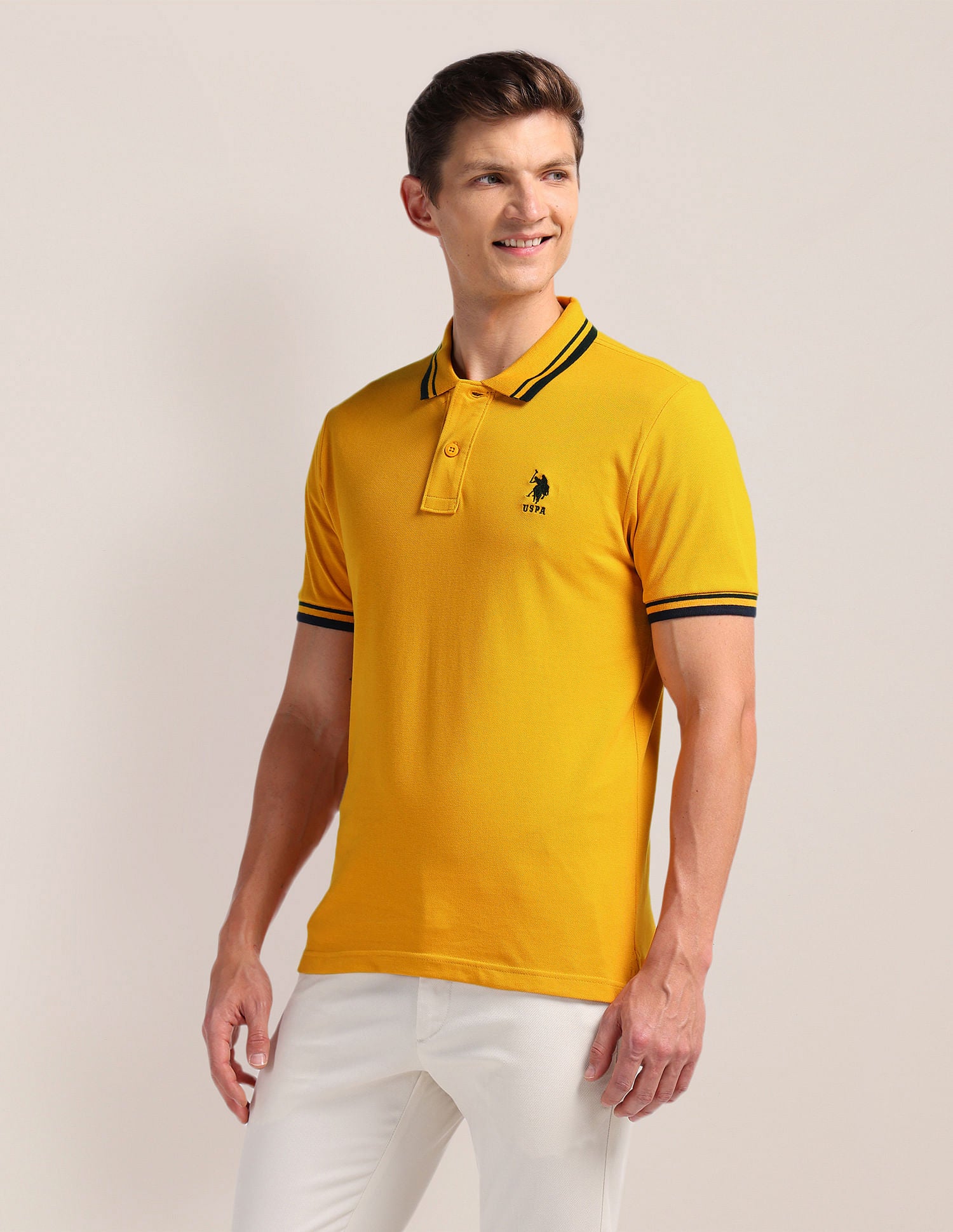 Solid Slim Fit Polo Shirt Mustard - U.S. Polo Assn. India | Large