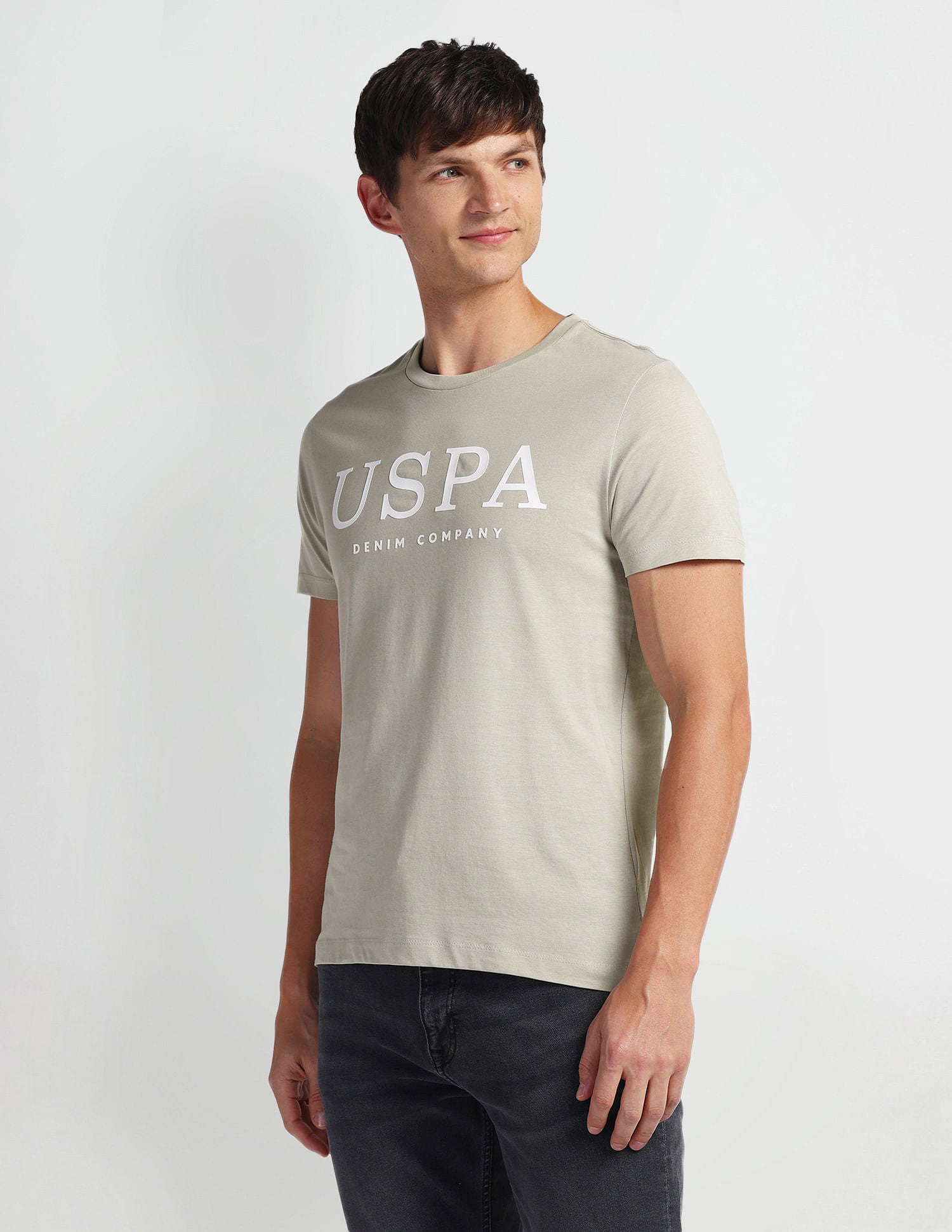 Brand Print Muscle Fit T-Shirt Taupe - U.S. POLO ASSN. | Large