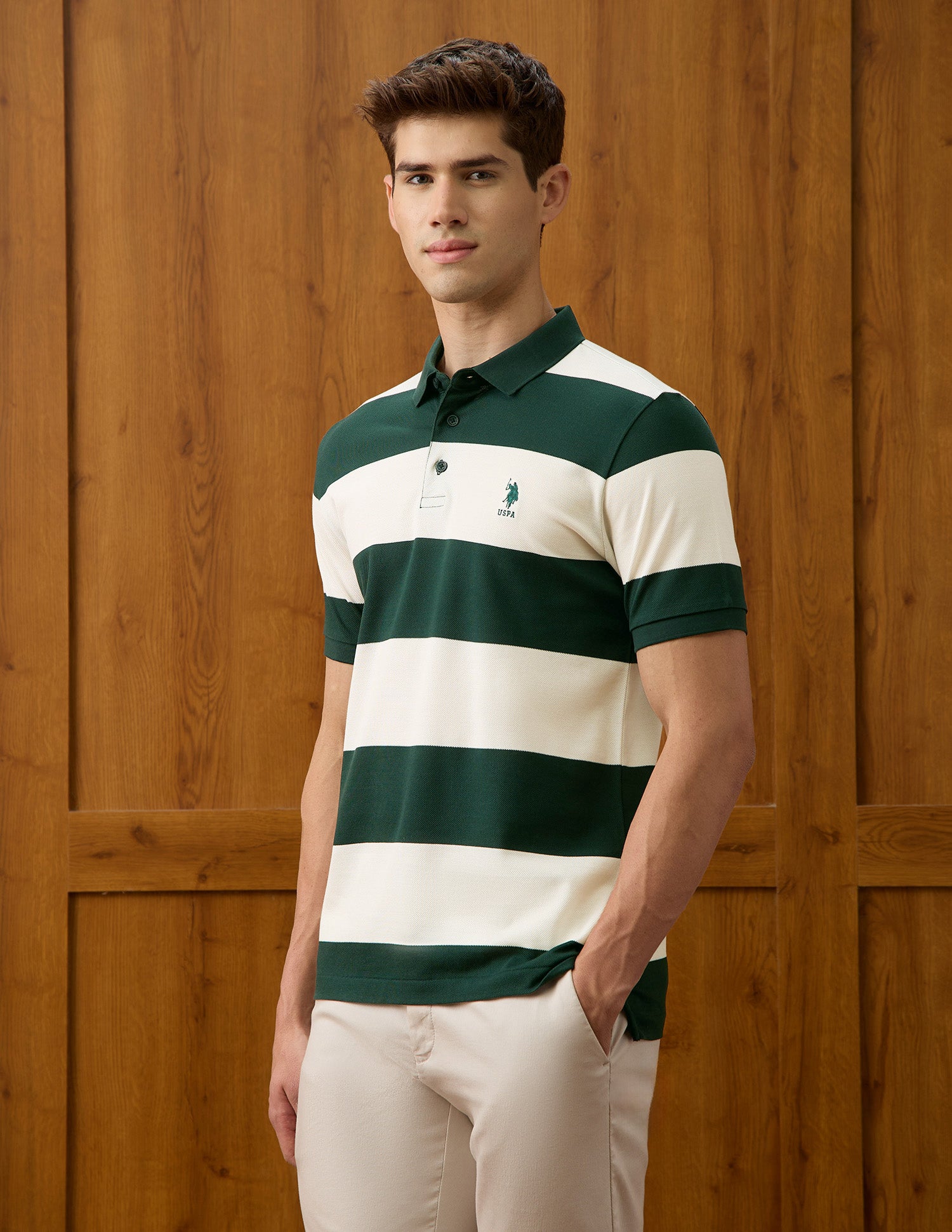 Horizontal Striped Slim Fit Polo Shirt Green - U.S. Polo Assn. India | Large