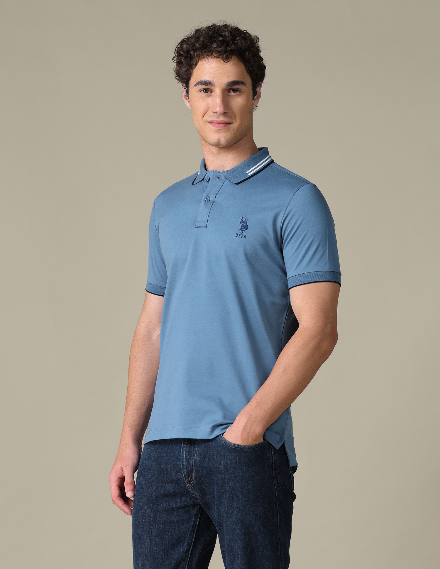 Solid Regular Fit Polo Shirt Blue - U.S. Polo Assn. India | Large