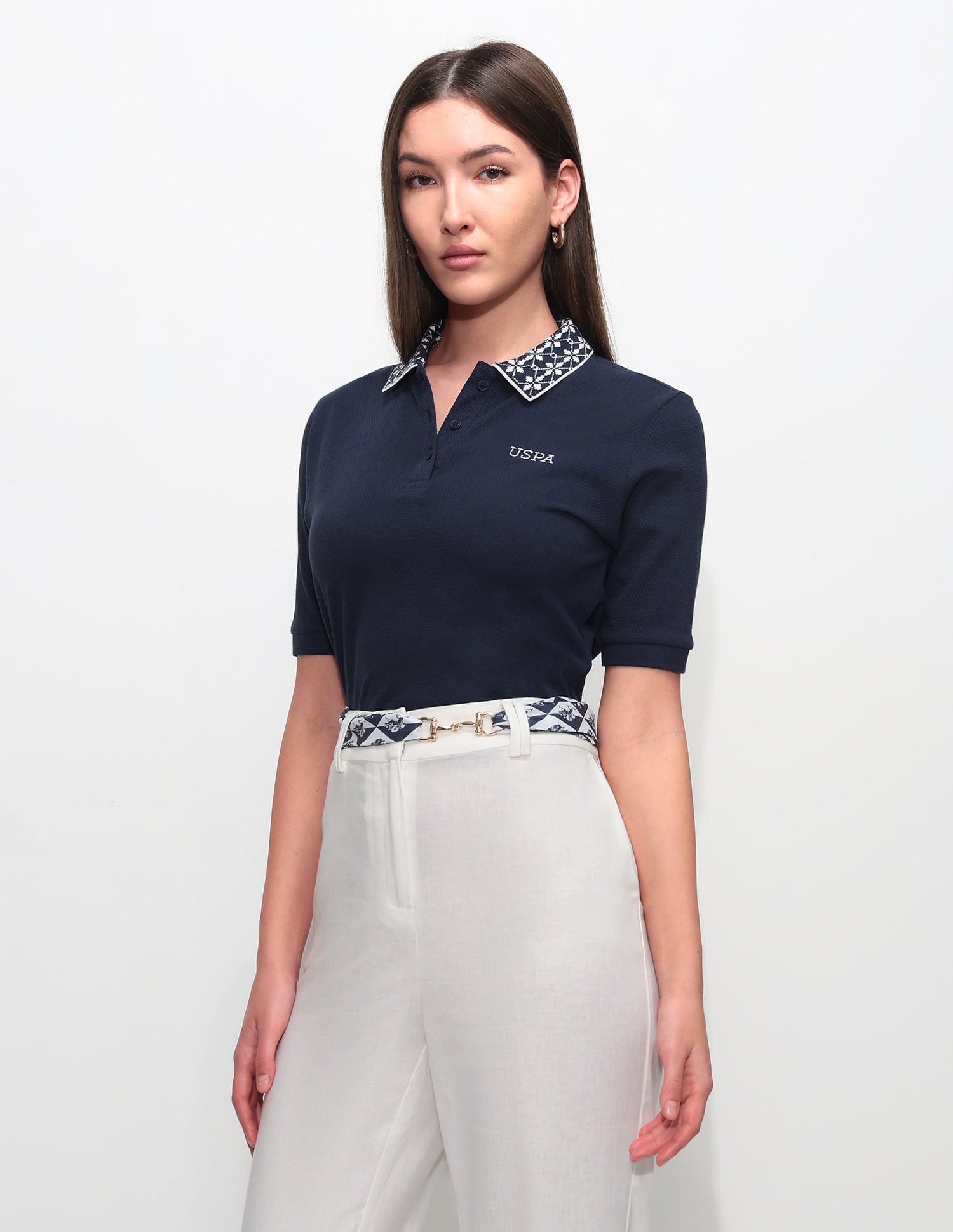 Regular Fit Textured Polo Shirt Navy - U.S. Polo Assn. India | Large