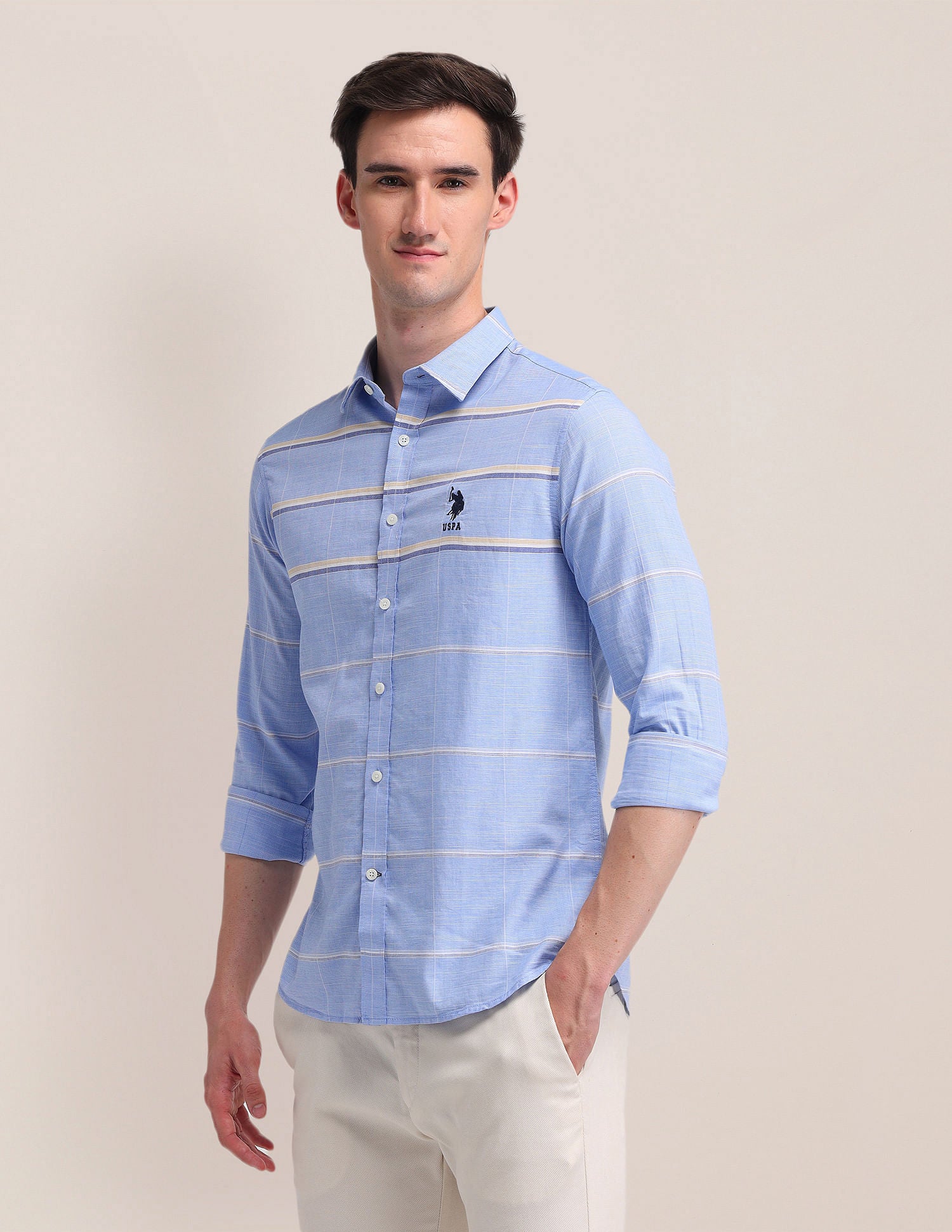 Dobby Weave Horizontal Striped Shirt Blue - U.S. Polo Assn. India | Large