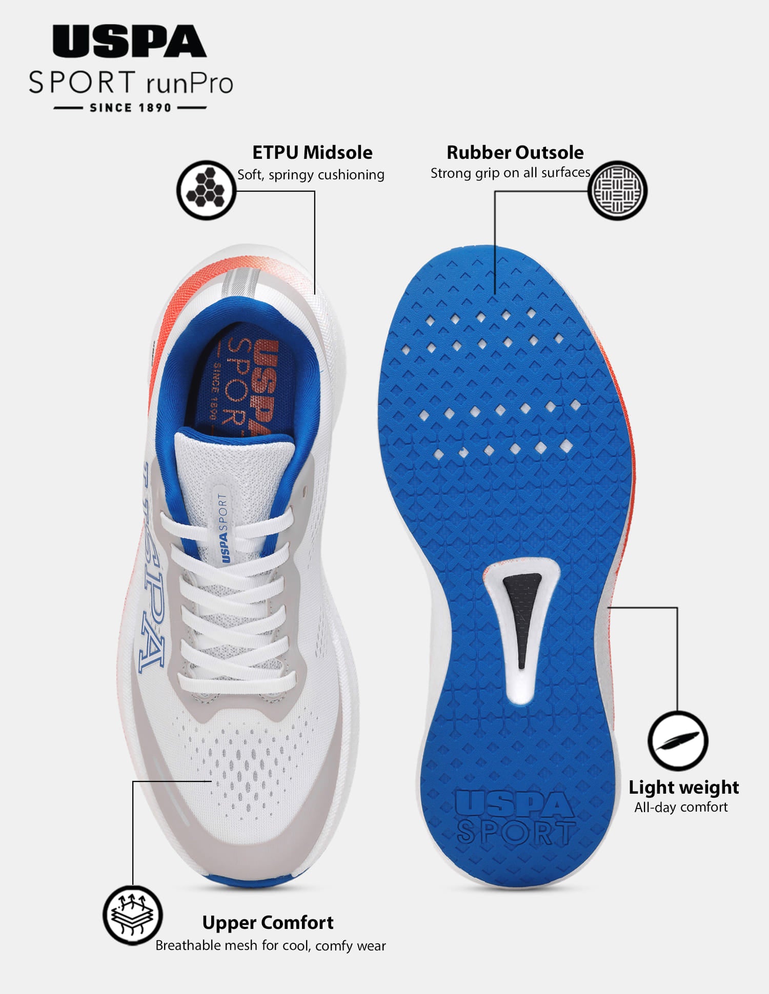 Men Rainer USPA Sport Runpro Running Shoes White - U.S. Polo Assn. India | Large