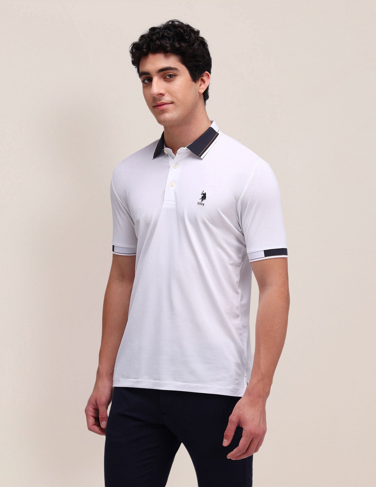 Solid Slim Fit Polo Shirt White - U.S. Polo Assn. India | Large