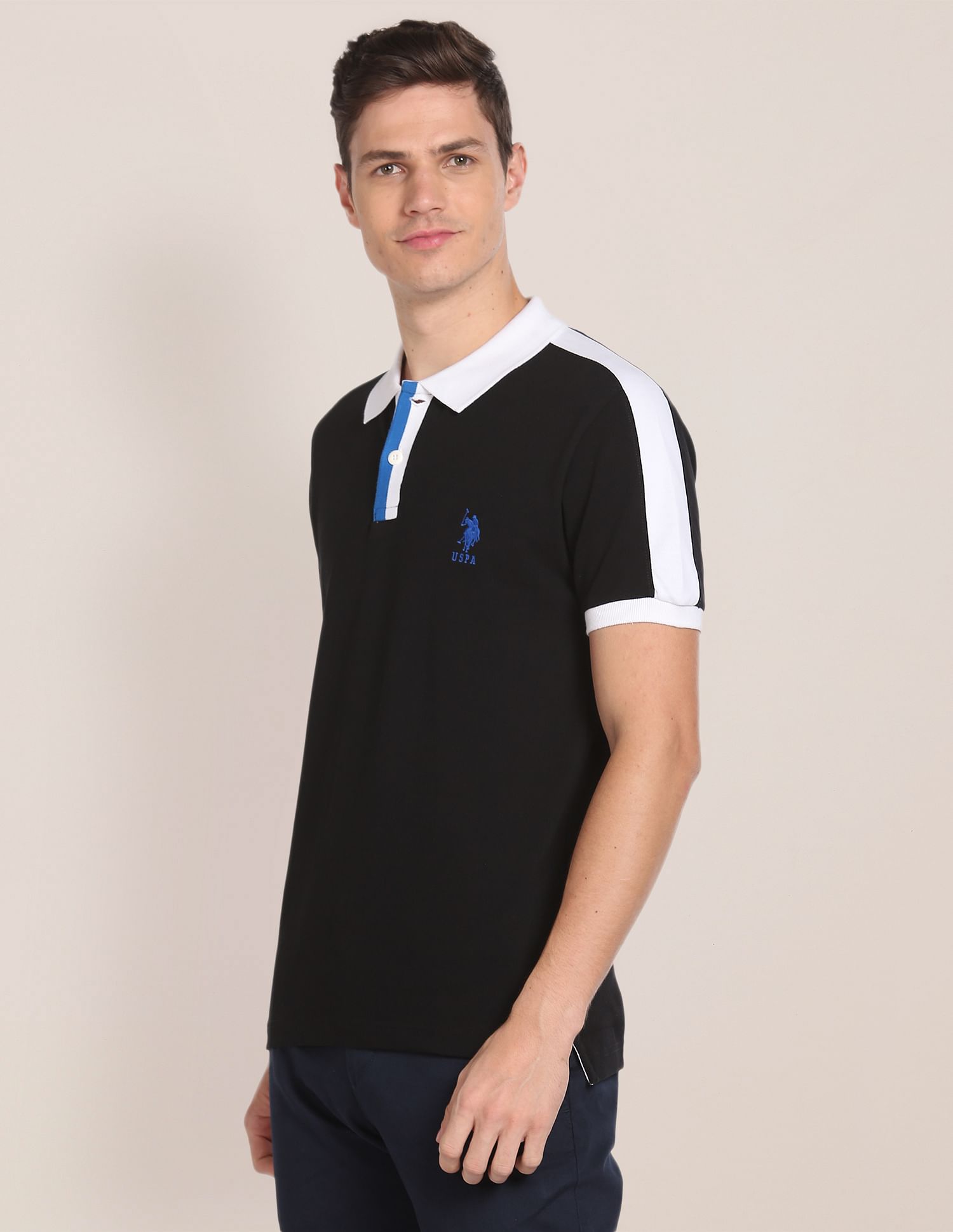 Contrast Tape Solid Polo Shirt Black - U.S. POLO ASSN. | Large