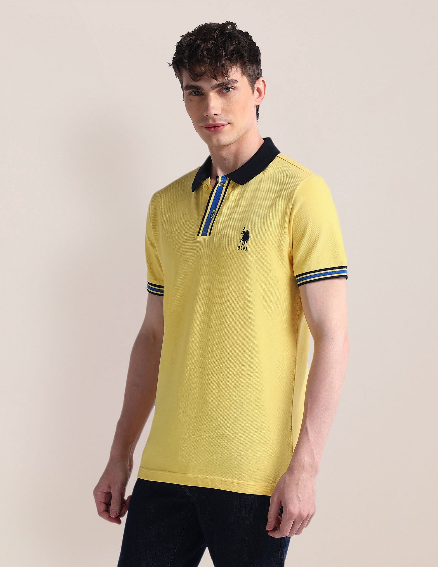 Solid Pure Cotton Polo Shirt Yellow - U.S. POLO ASSN. | Large
