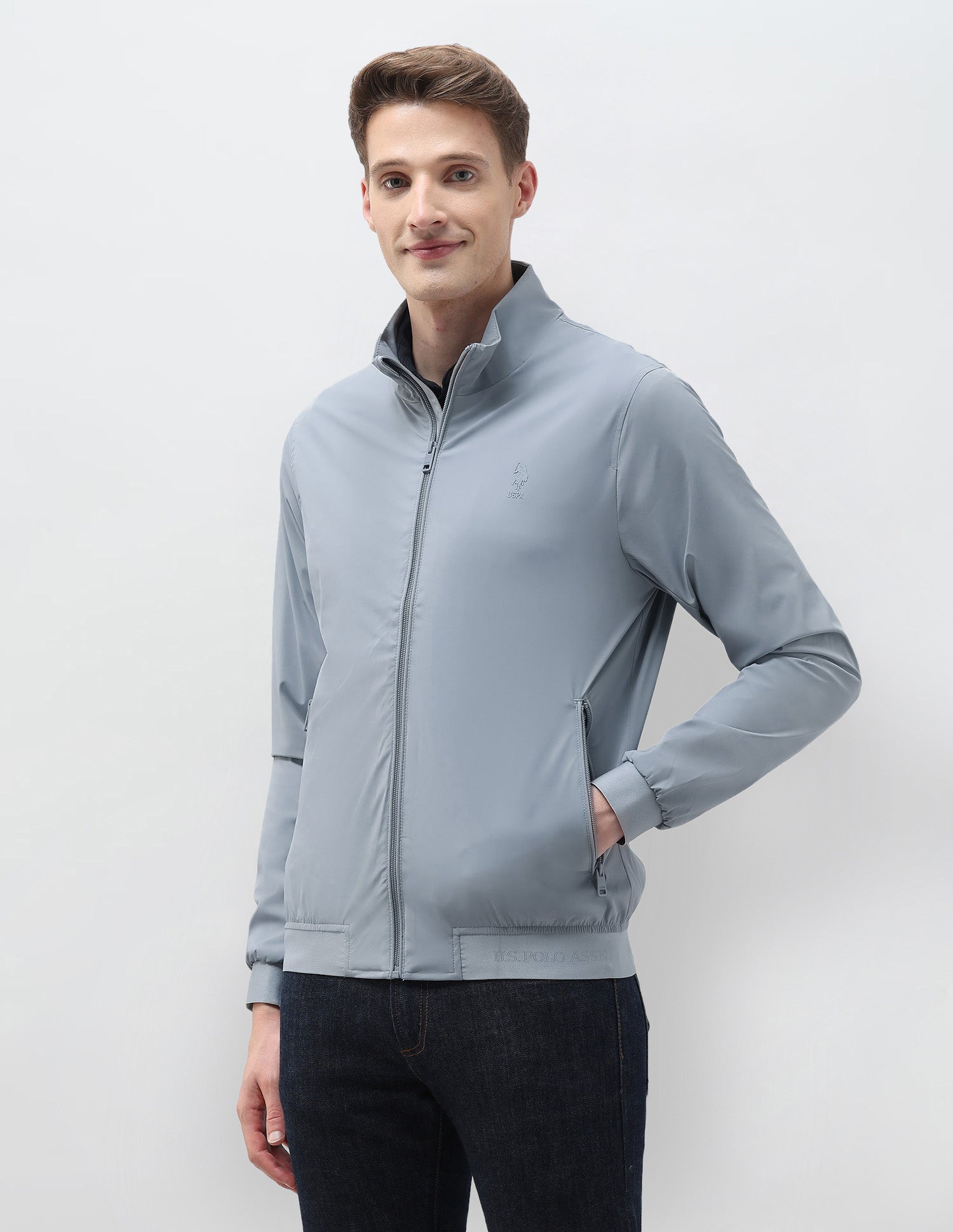 Solid Regular Fit Jacket Light Blue - U.S. Polo Assn. India | Large