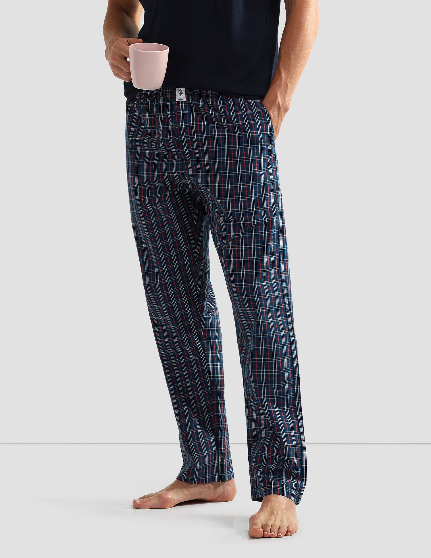 All Over Check OELP5 Lounge Track Pants - Pack Of 1 Navy Red White - U.S. POLO ASSN. | Large