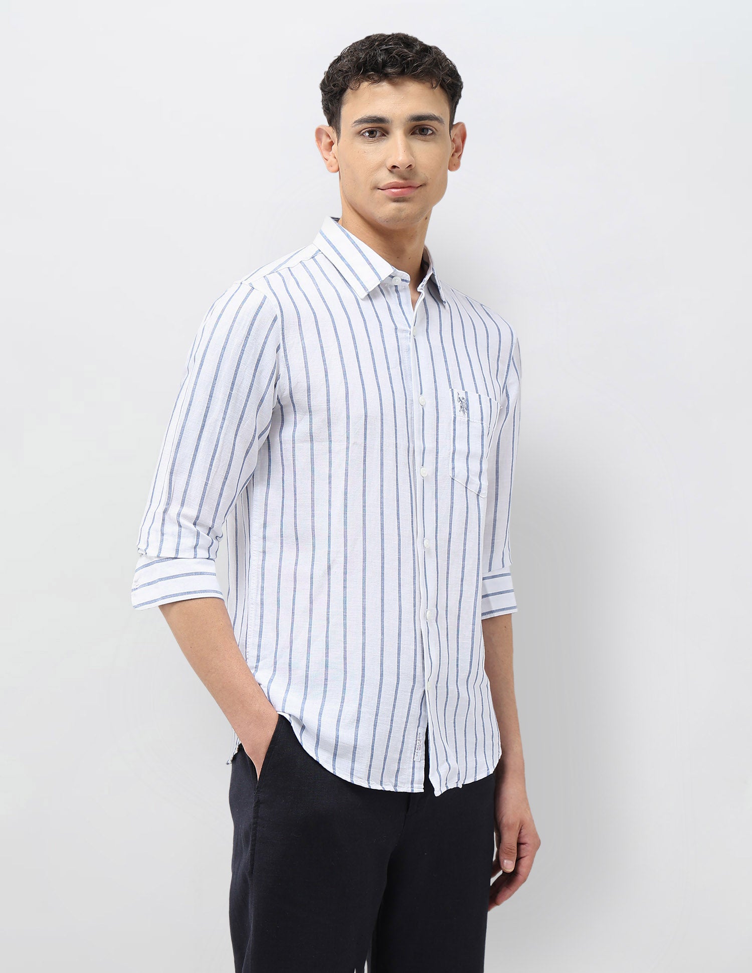 Vertical Striped Tailored Fit Shirt Blue - U.S. POLO ASSN. | Large