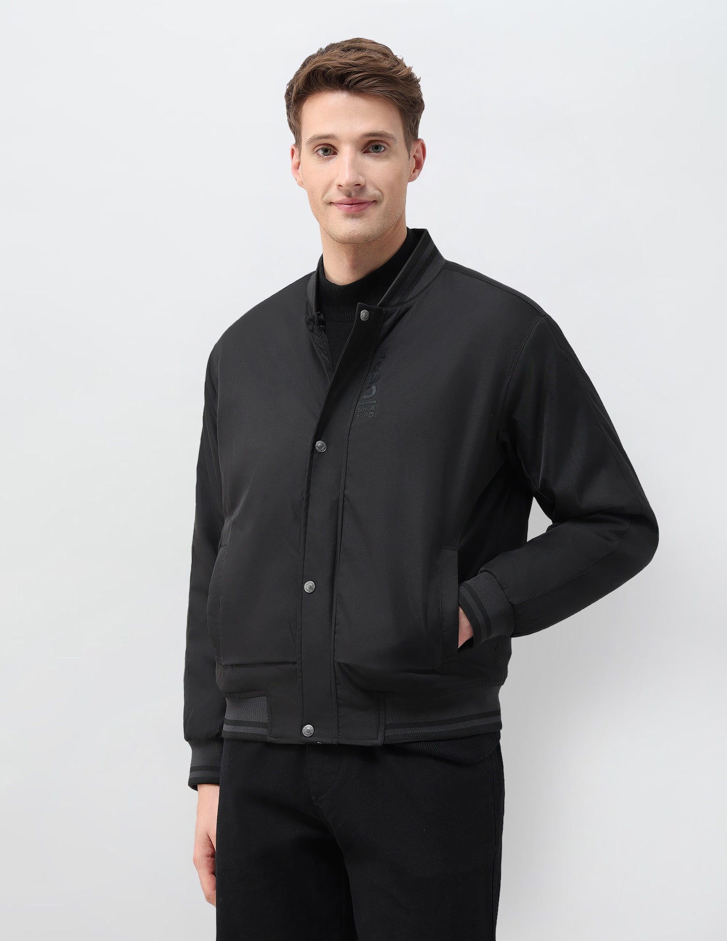 Solid Regular Fit Bomber Jacket Black - U.S. Polo Assn. India | Large