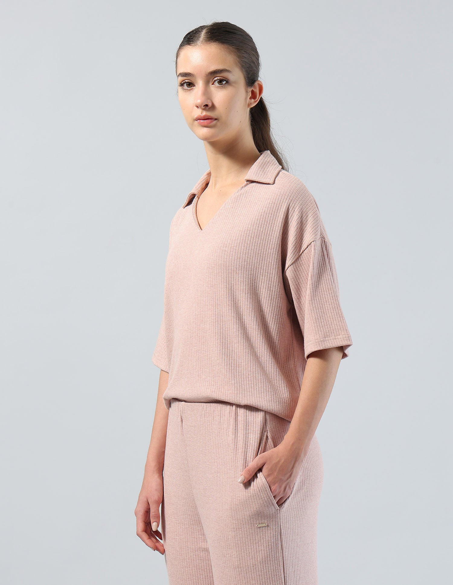 Ribbed Relaxed Fit Polo Shirt Pink - U.S. POLO ASSN. | Large