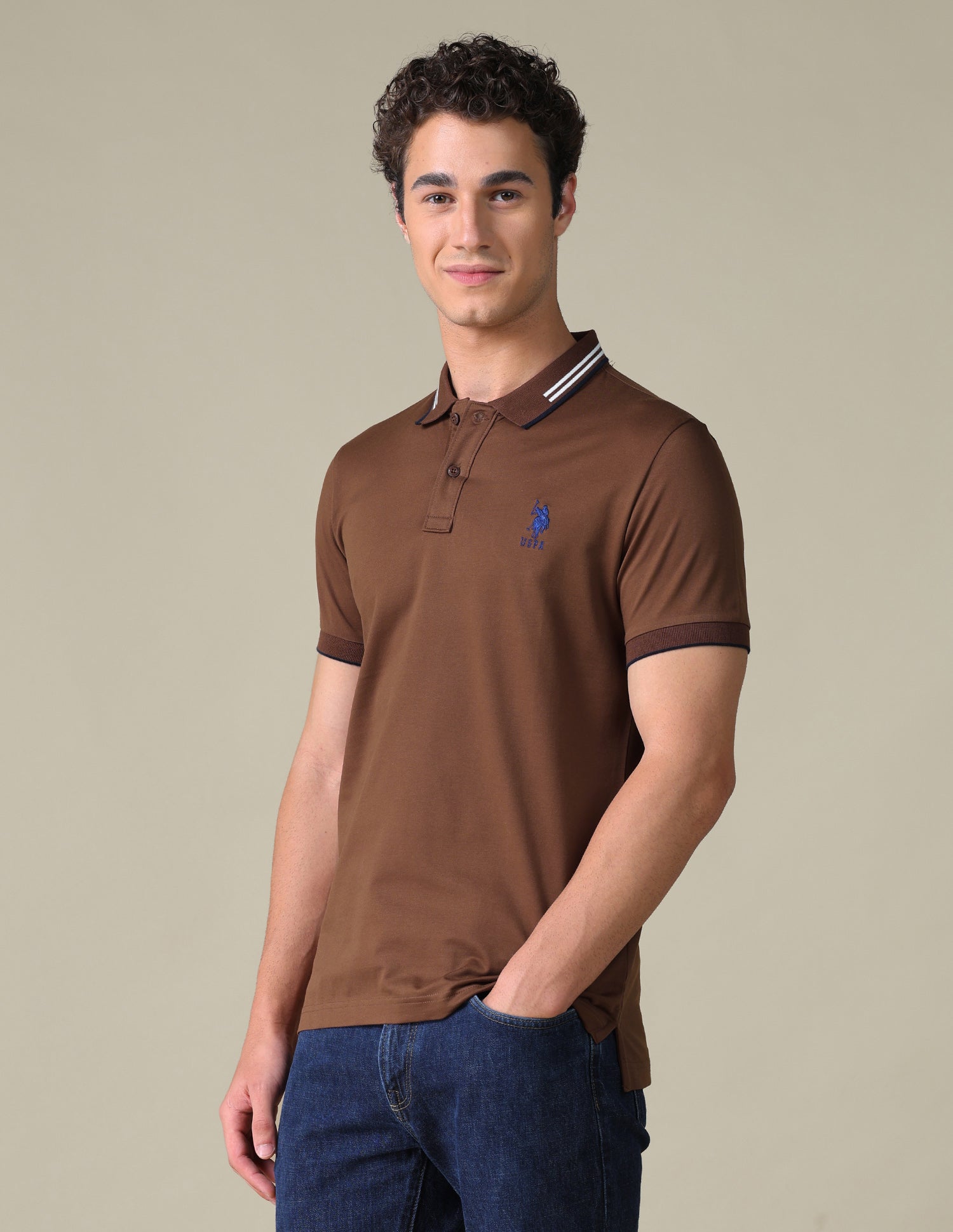 Regular Fit Solid Polo Shirt Light Brown - U.S. Polo Assn. India | Large