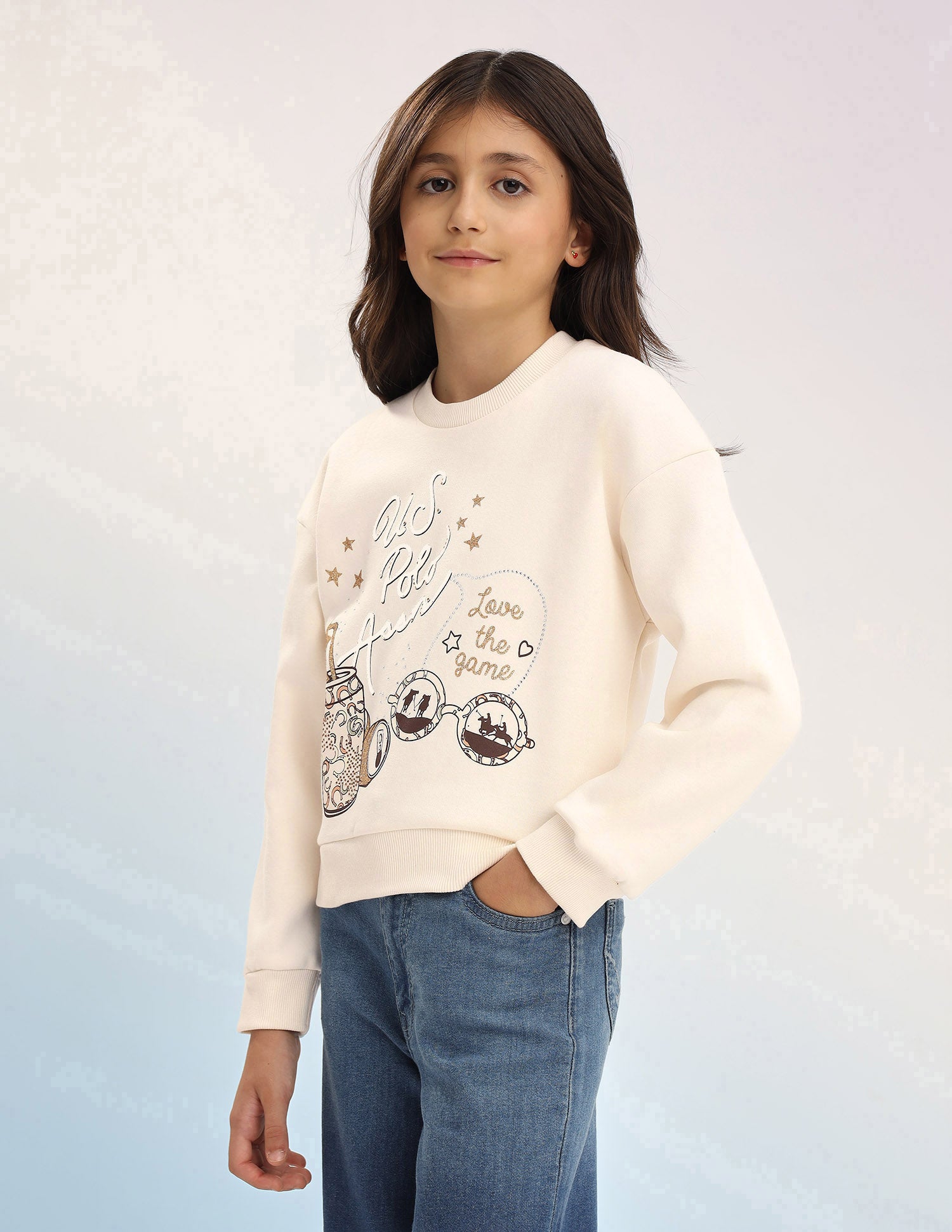 Brand Embellished Regular Fit Sweatshirt Beige - U.S. POLO ASSN. | Large