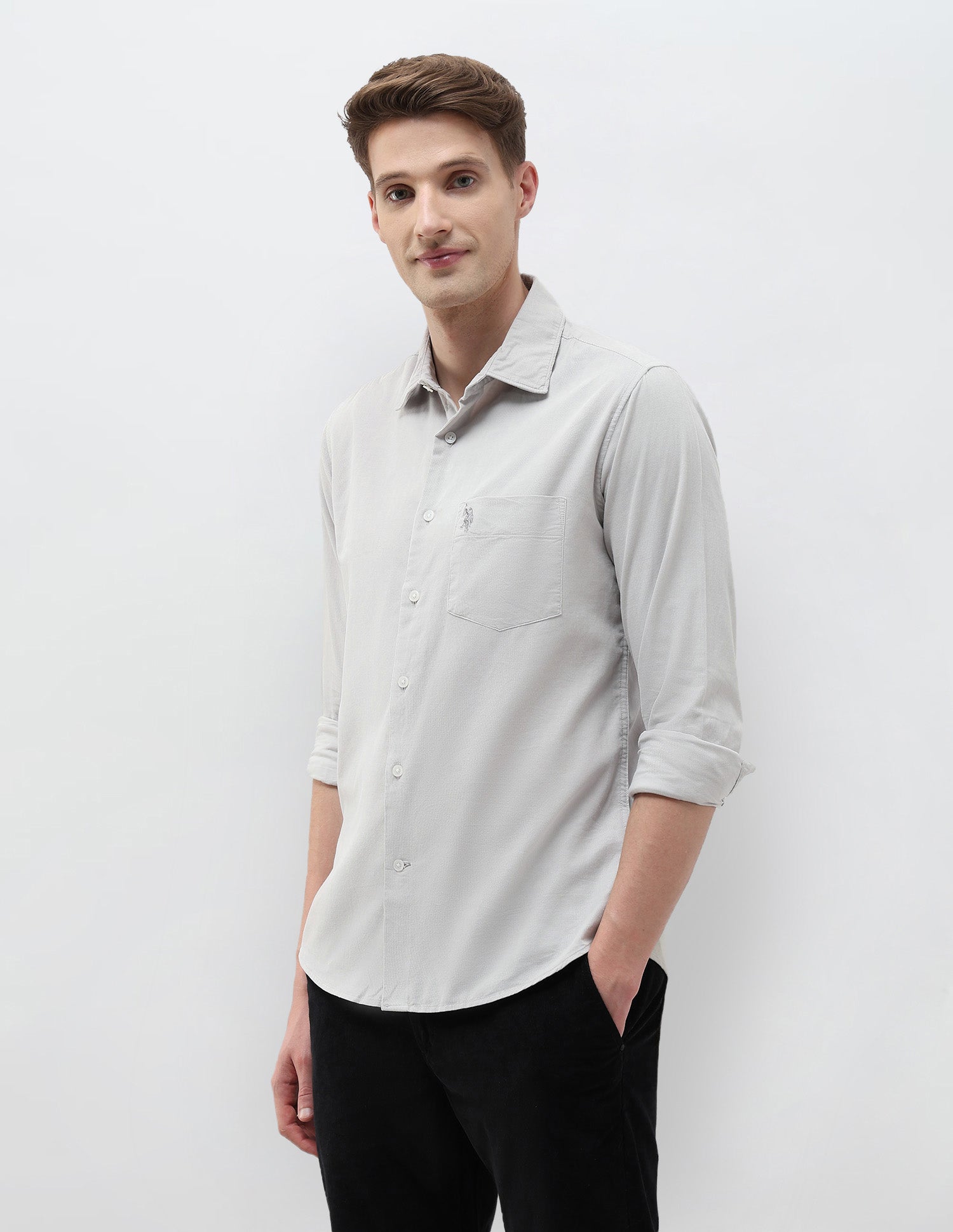 Textured Tailored Fit Shirt Grey - U.S. Polo Assn. India | Large
