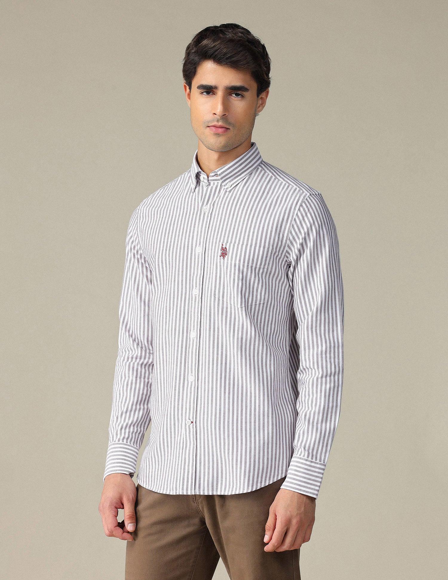 Vertical Striped Button Down Shirt Brown - U.S. POLO ASSN. | Large